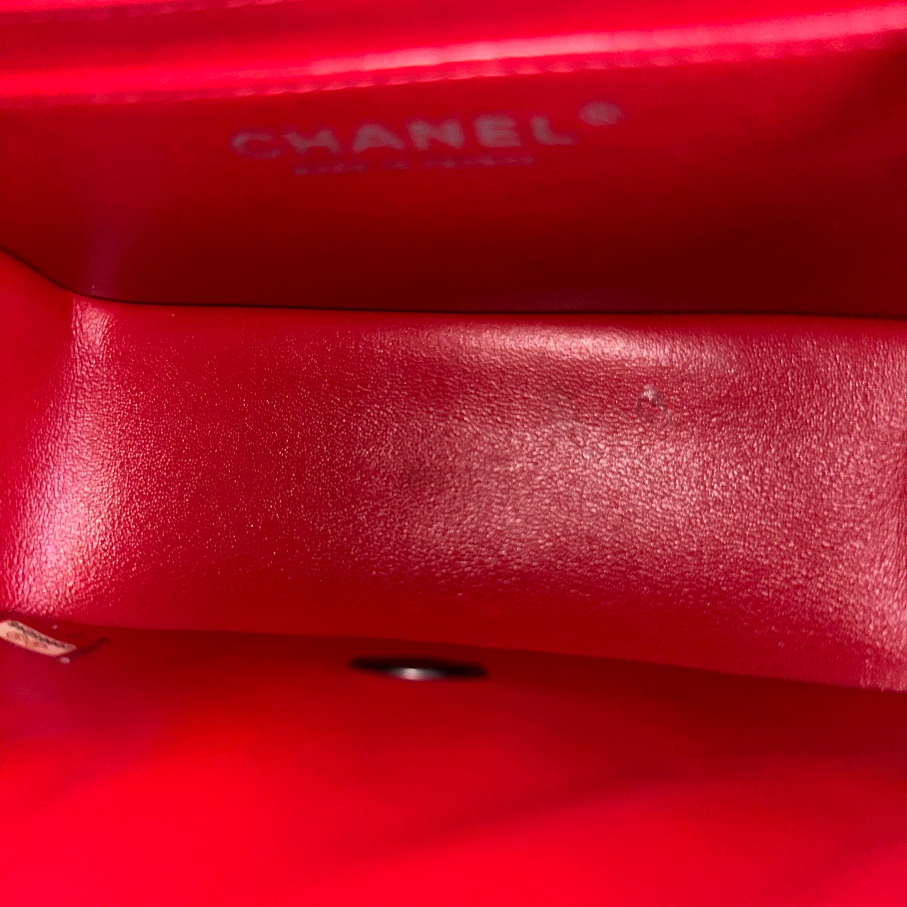 Chanel Mini Square Classic Flap Quilted Lambskin Red RSHW No 20 - Luxury Evermore