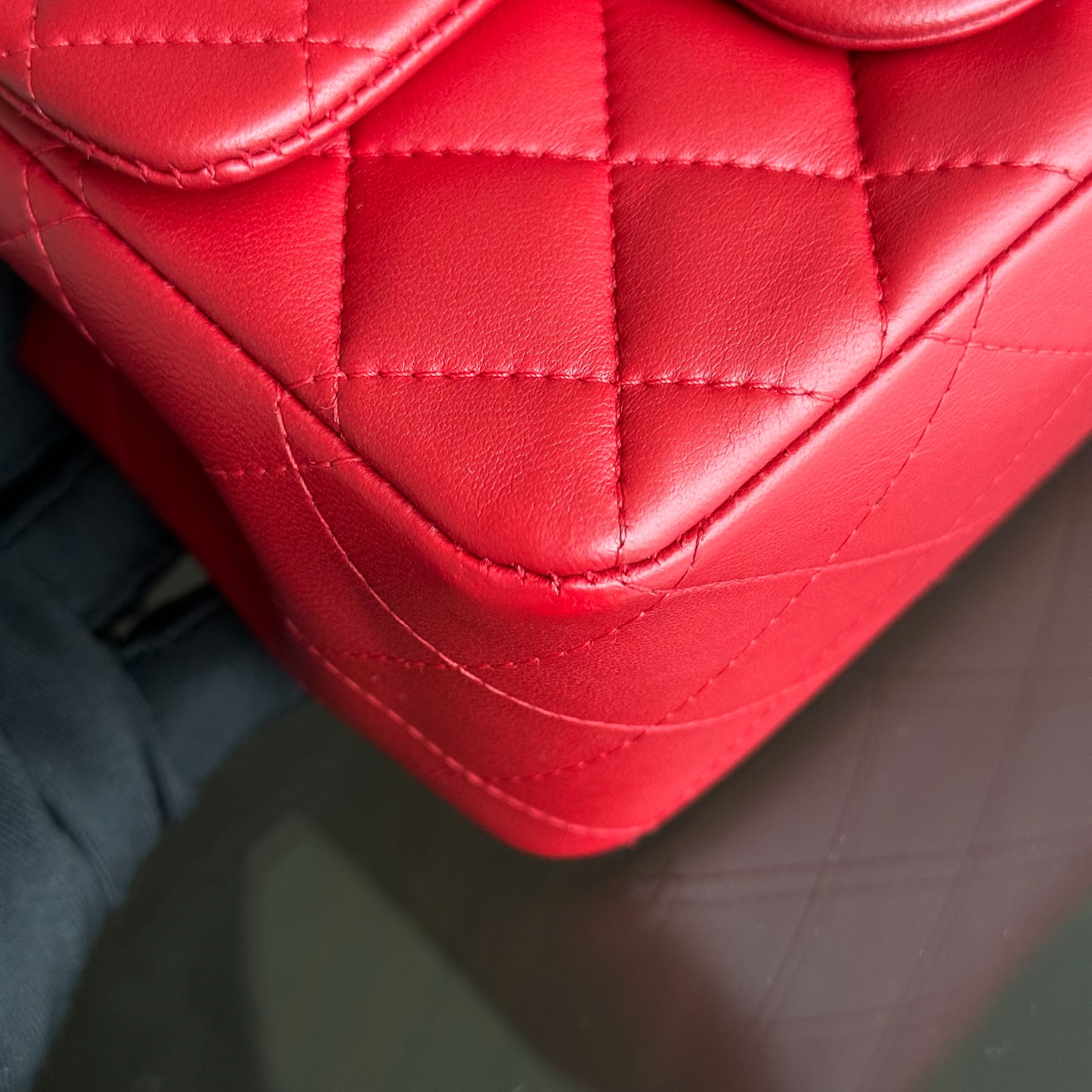 Chanel Mini Square Classic Flap Quilted Lambskin Red RSHW No 20 - Luxury Evermore