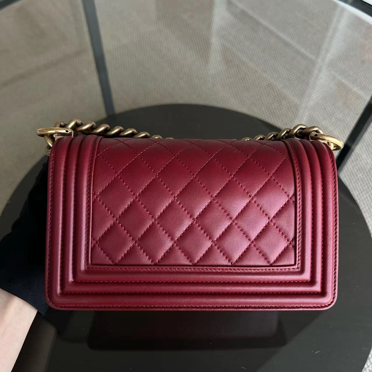 Chanel Small Boy 20CM Quilted Lambskin Red GHW No 19 - Luxury Evermore