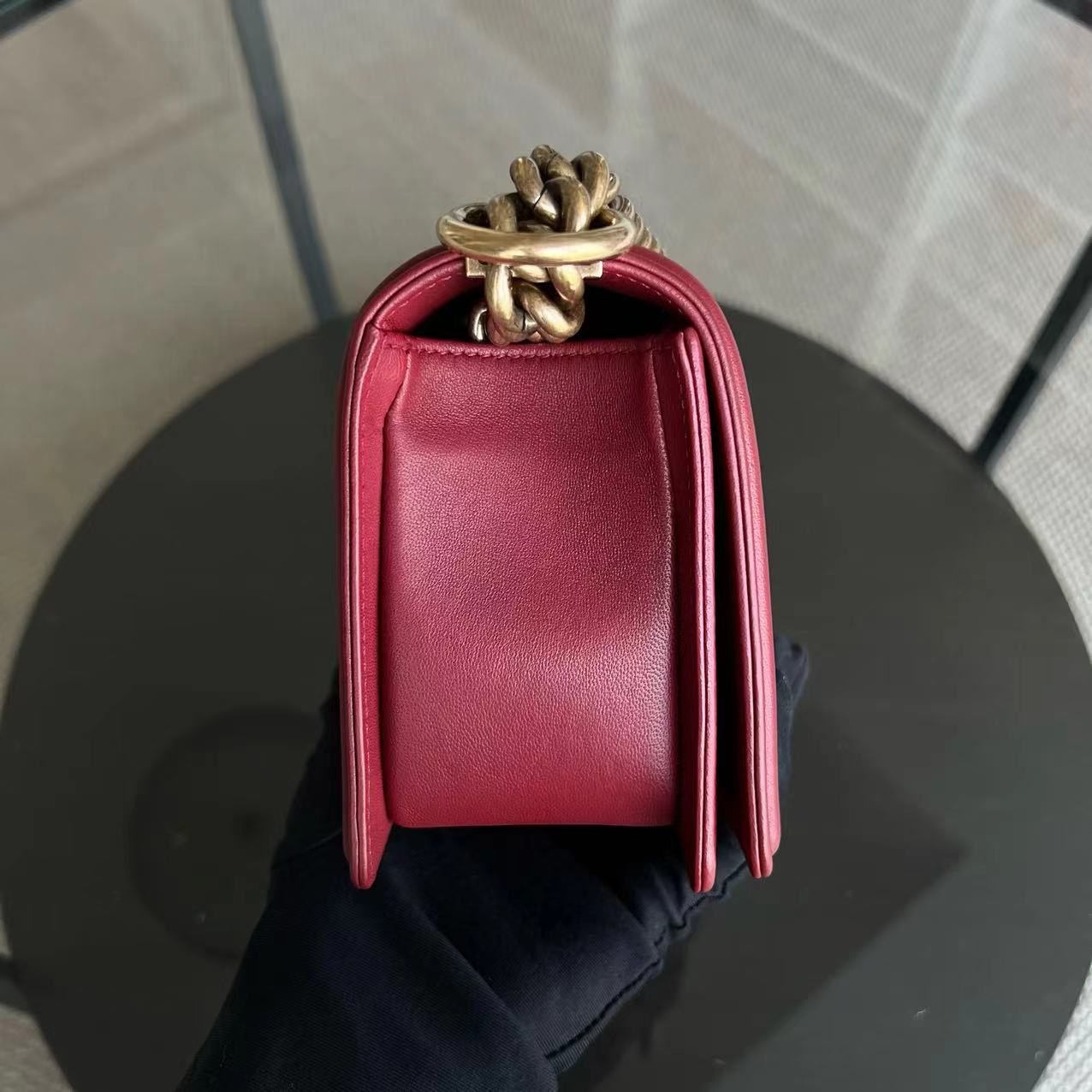 Chanel Small Boy 20CM Quilted Lambskin Red GHW No 19 - Luxury Evermore