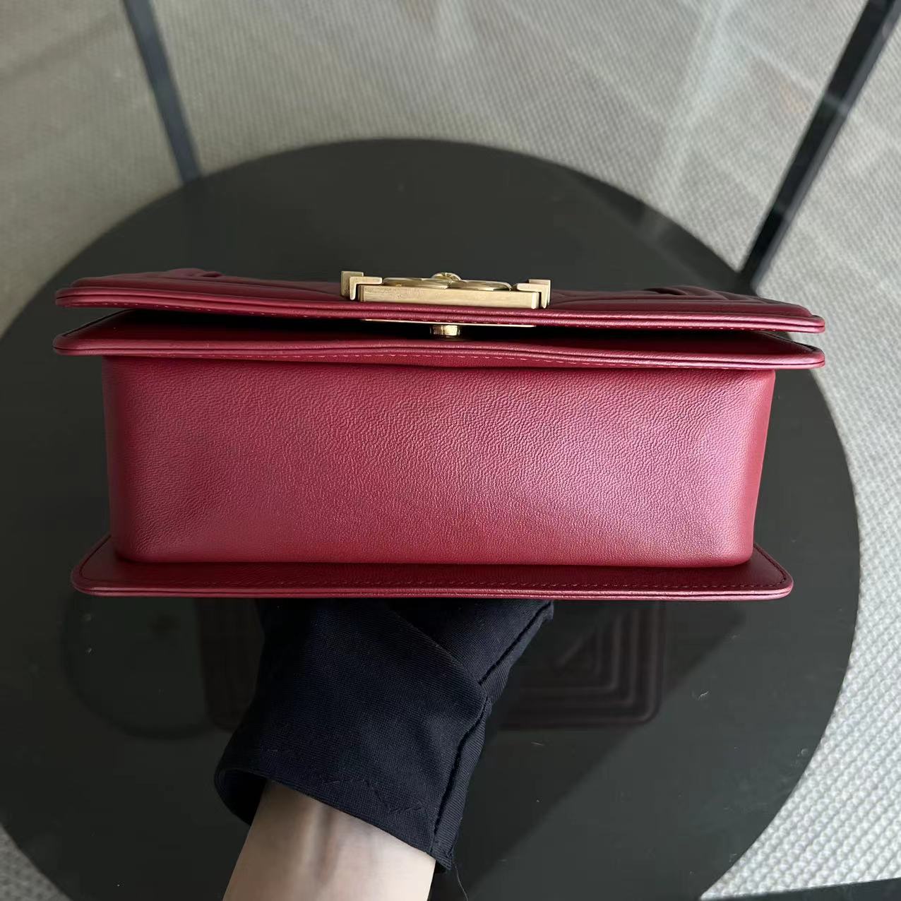 Chanel Small Boy 20CM Quilted Lambskin Red GHW No 19 - Luxury Evermore