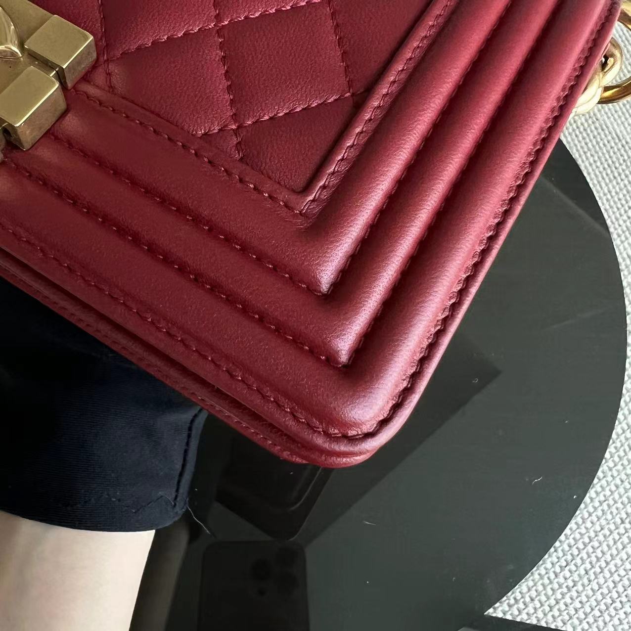 Chanel Small Boy 20CM Quilted Lambskin Red GHW No 19 - Luxury Evermore