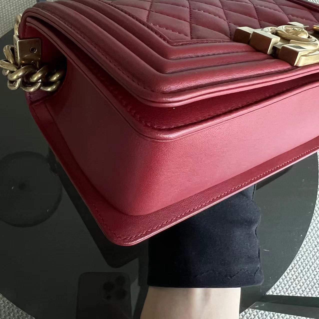 Chanel Small Boy 20CM Quilted Lambskin Red GHW No 19 - Luxury Evermore