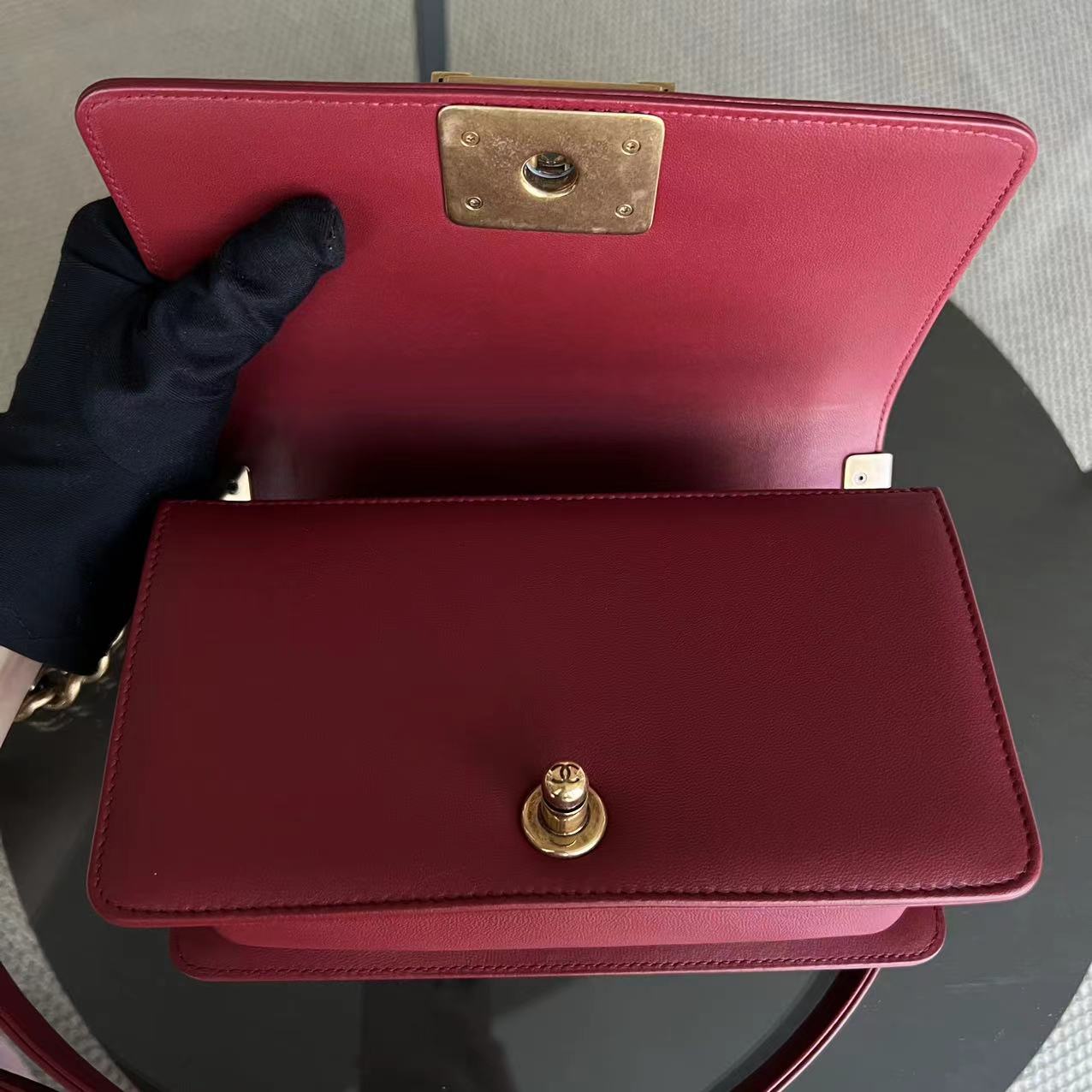 Chanel Small Boy 20CM Quilted Lambskin Red GHW No 19 - Luxury Evermore