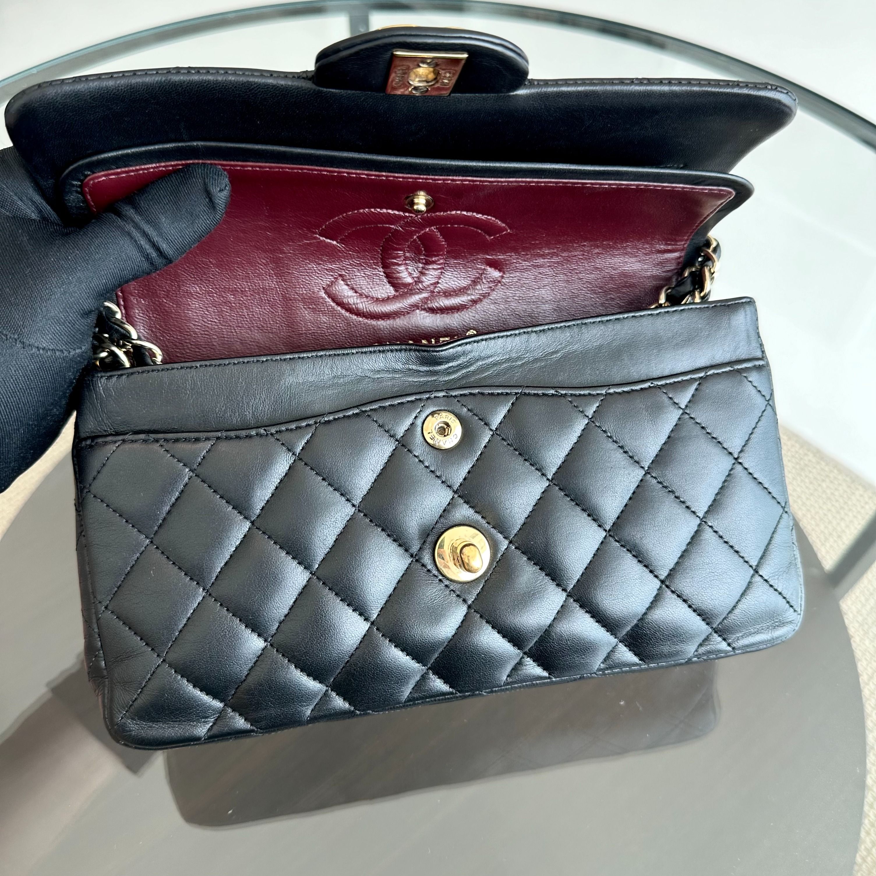 Chanel Small Classic Flap 23CM Quilted Lambskin Black GHW No 12 - Luxury Evermore