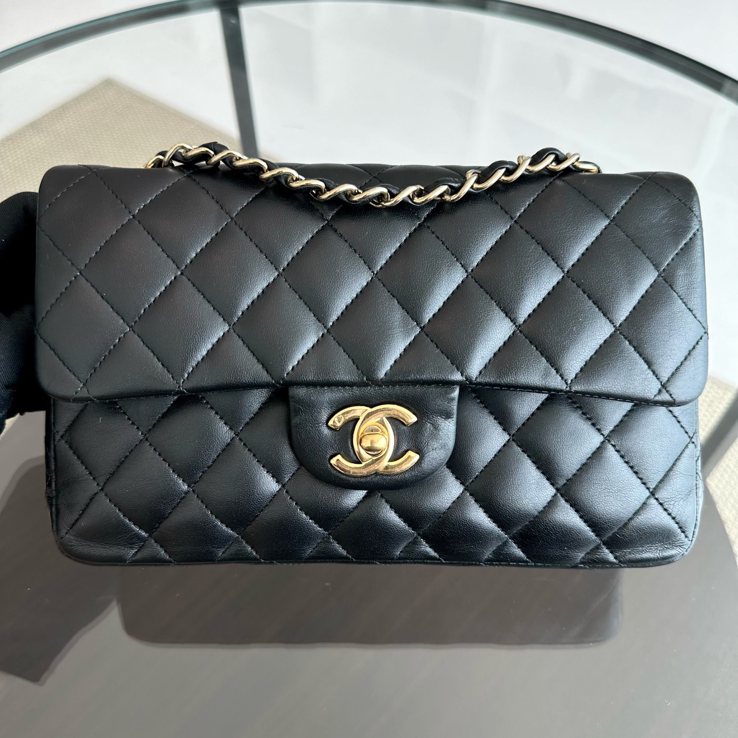 Chanel Small Classic Flap 23CM Quilted Lambskin Black GHW No 12 - Luxury Evermore