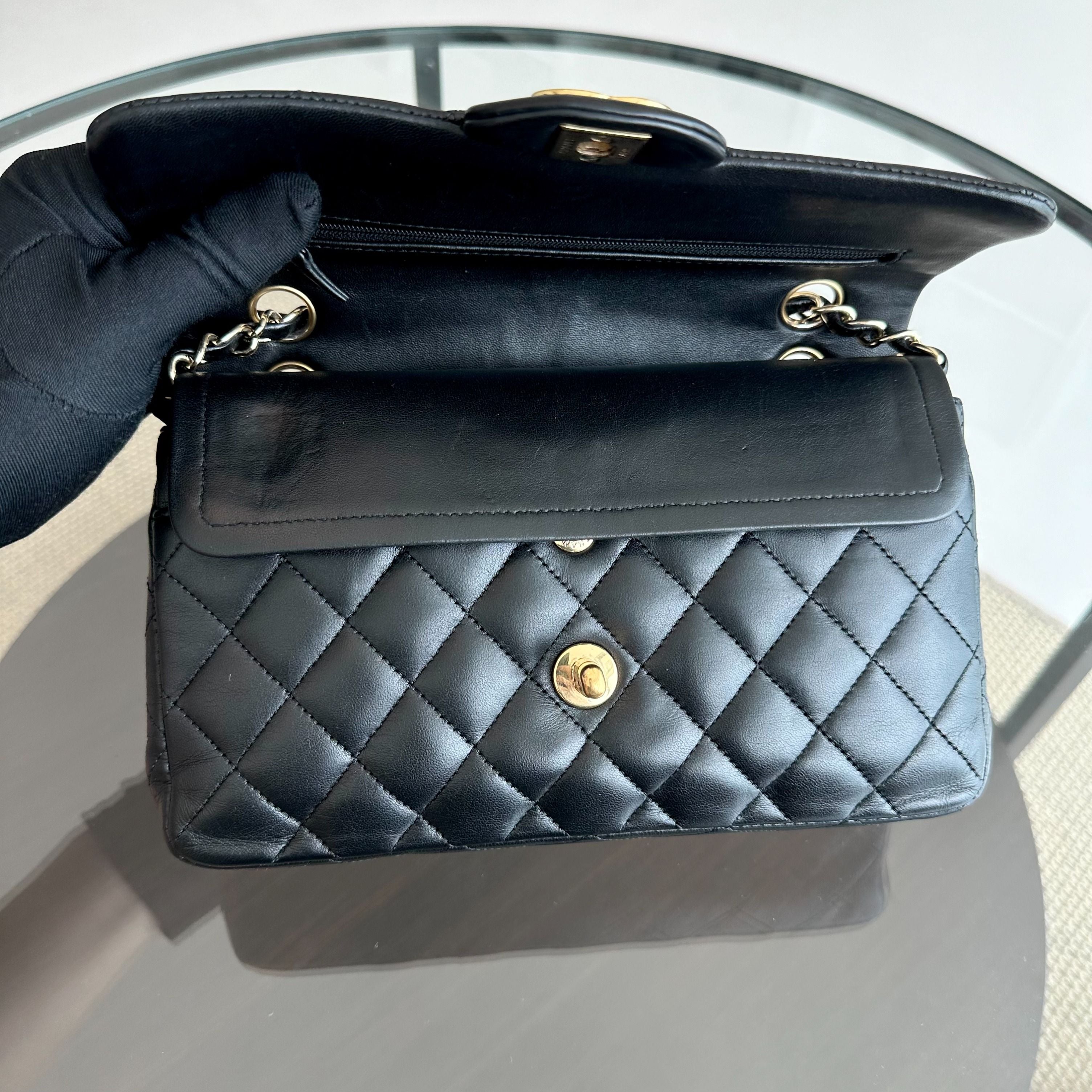 Chanel Small Classic Flap 23CM Quilted Lambskin Black GHW No 12 - Luxury Evermore