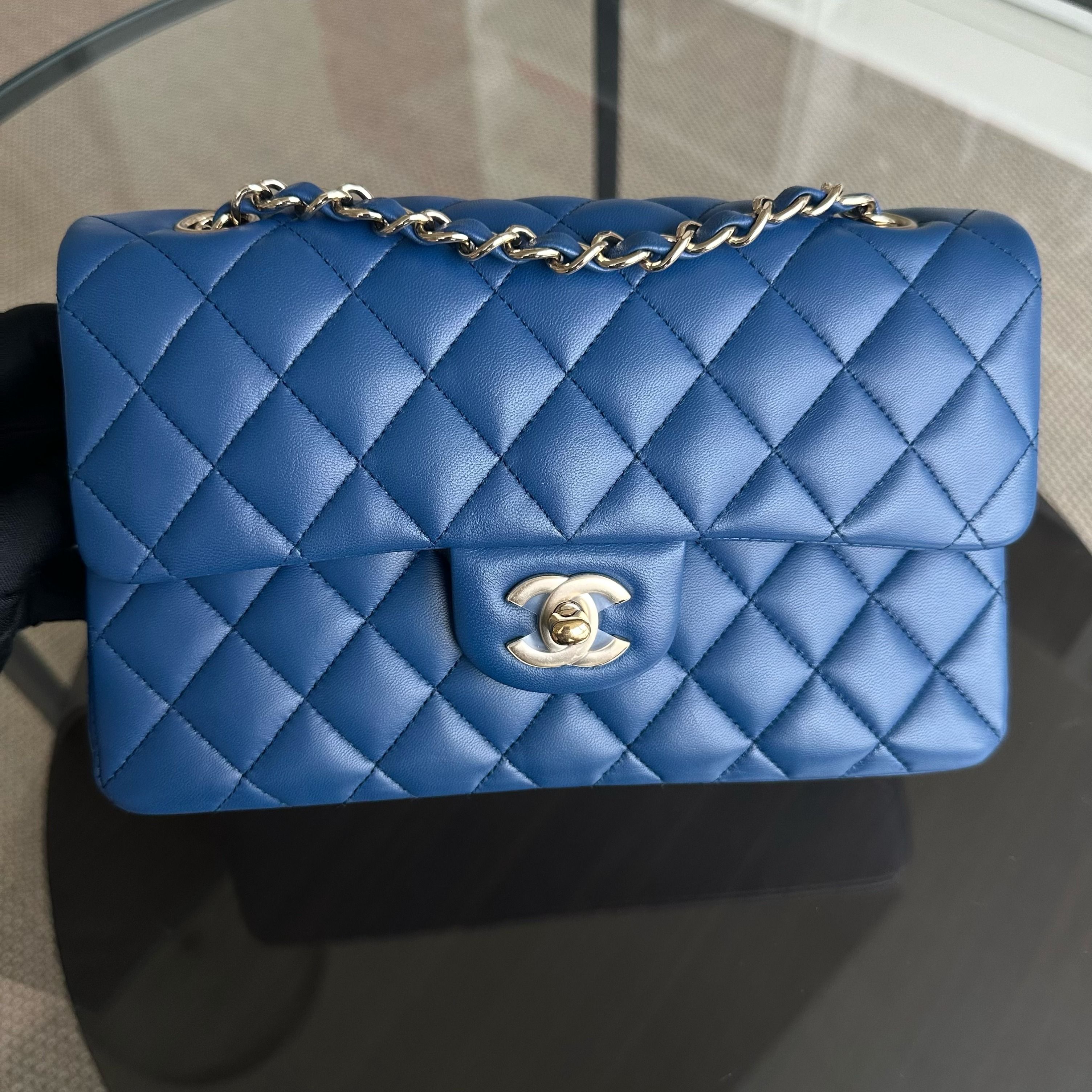 Chanel Small Classic Flap 23CM Quilted Lambskin Dark Blue SHW No 25 - Luxury Evermore