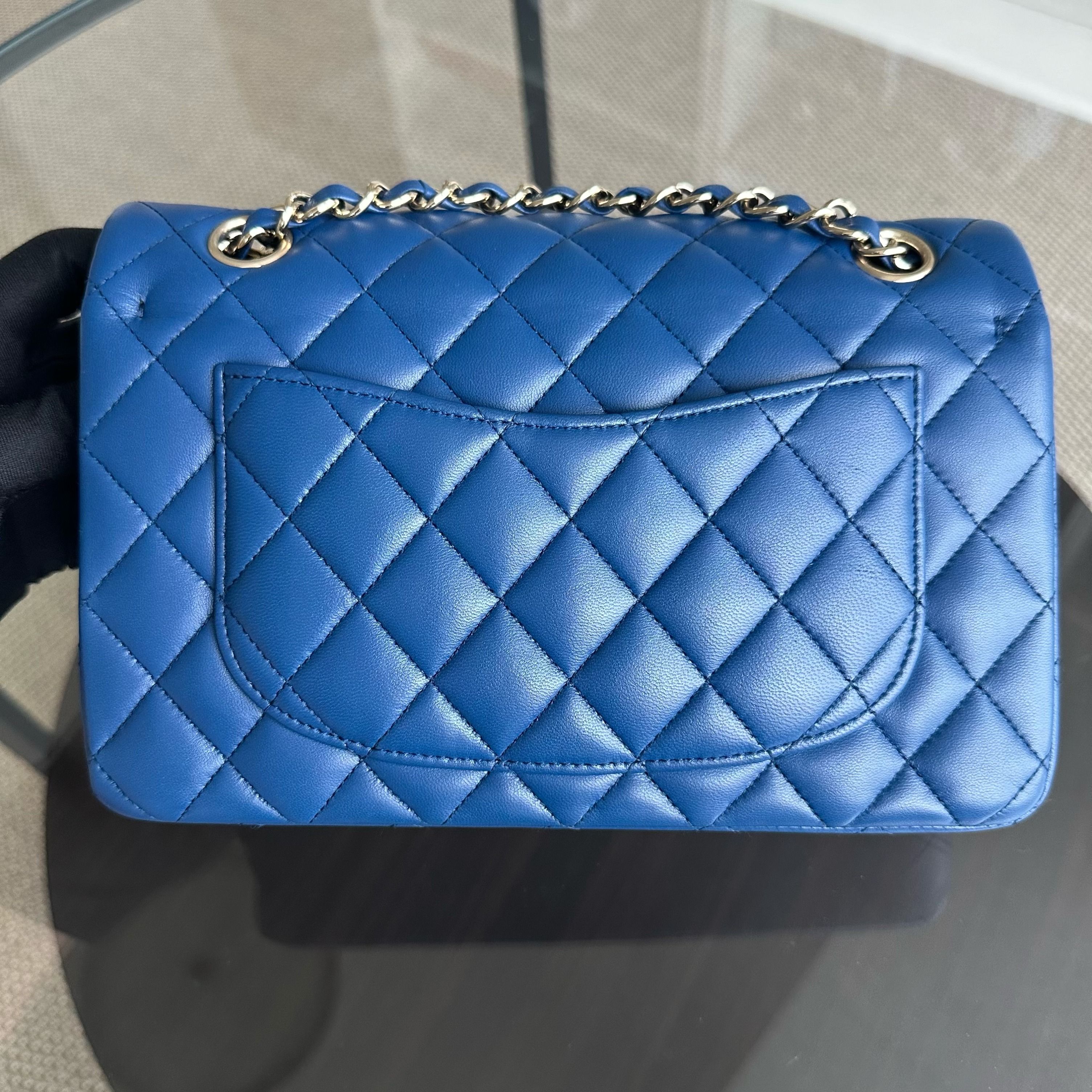 Chanel Small Classic Flap 23CM Quilted Lambskin Dark Blue SHW No 25 - Luxury Evermore