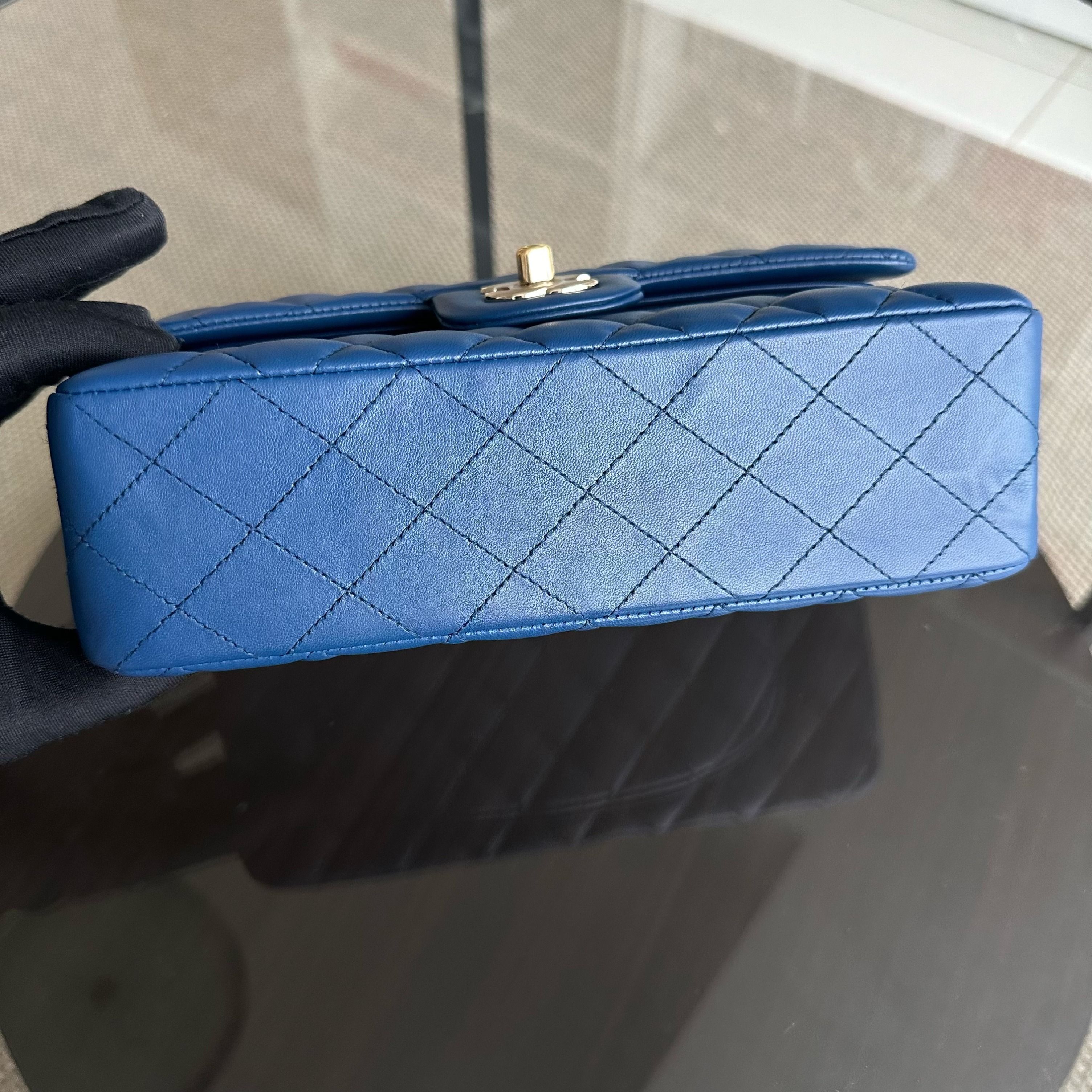 Chanel Small Classic Flap 23CM Quilted Lambskin Dark Blue SHW No 25 - Luxury Evermore
