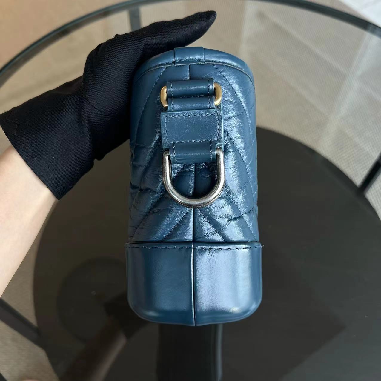 Chanel Small Gabrielle Hobo Chevron Calfskin Blue Two-Tone Hardware No 26 - Luxury Evermore