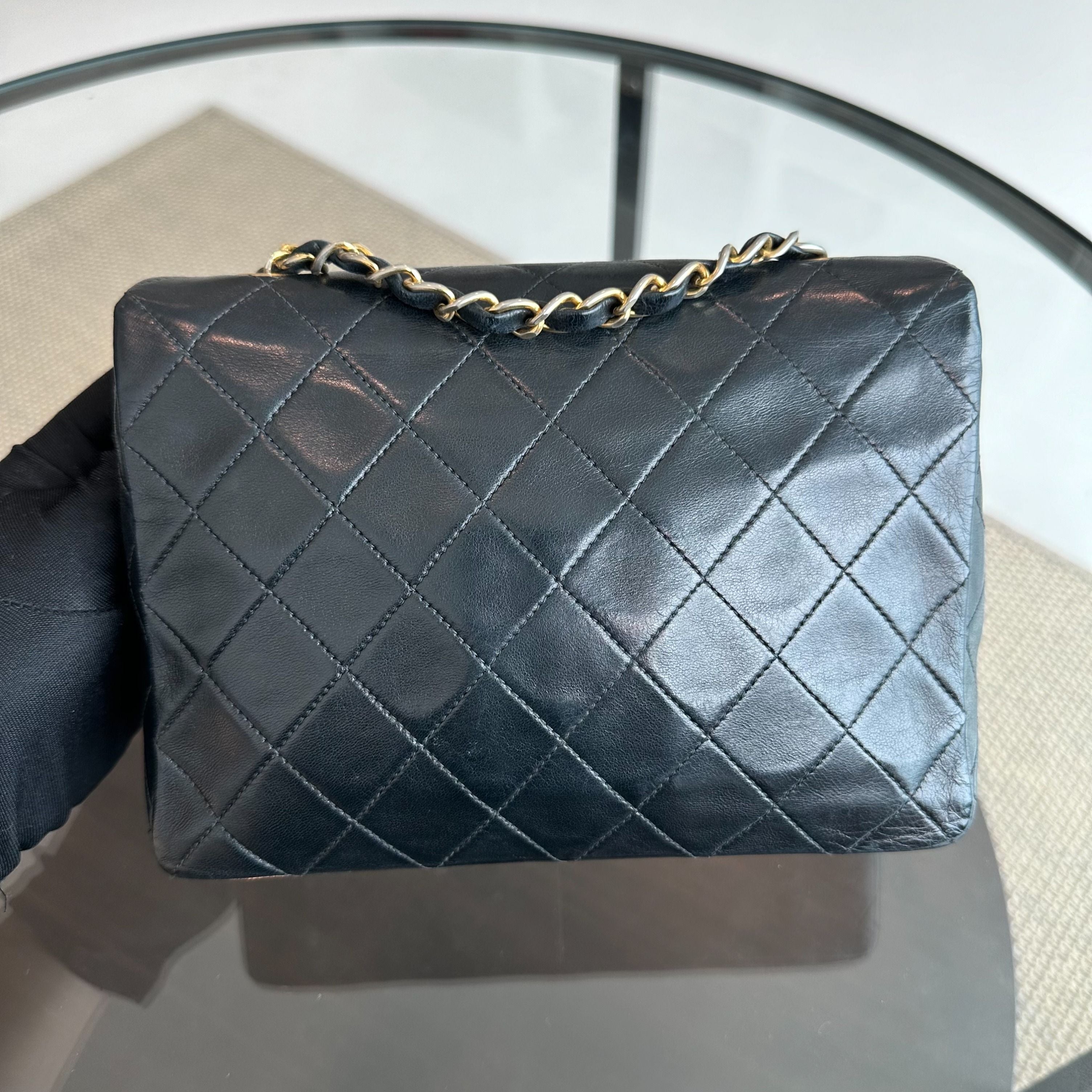 Chanel Vintage Classic Flap 20CM Mini Square Black GHW - Luxury Evermore