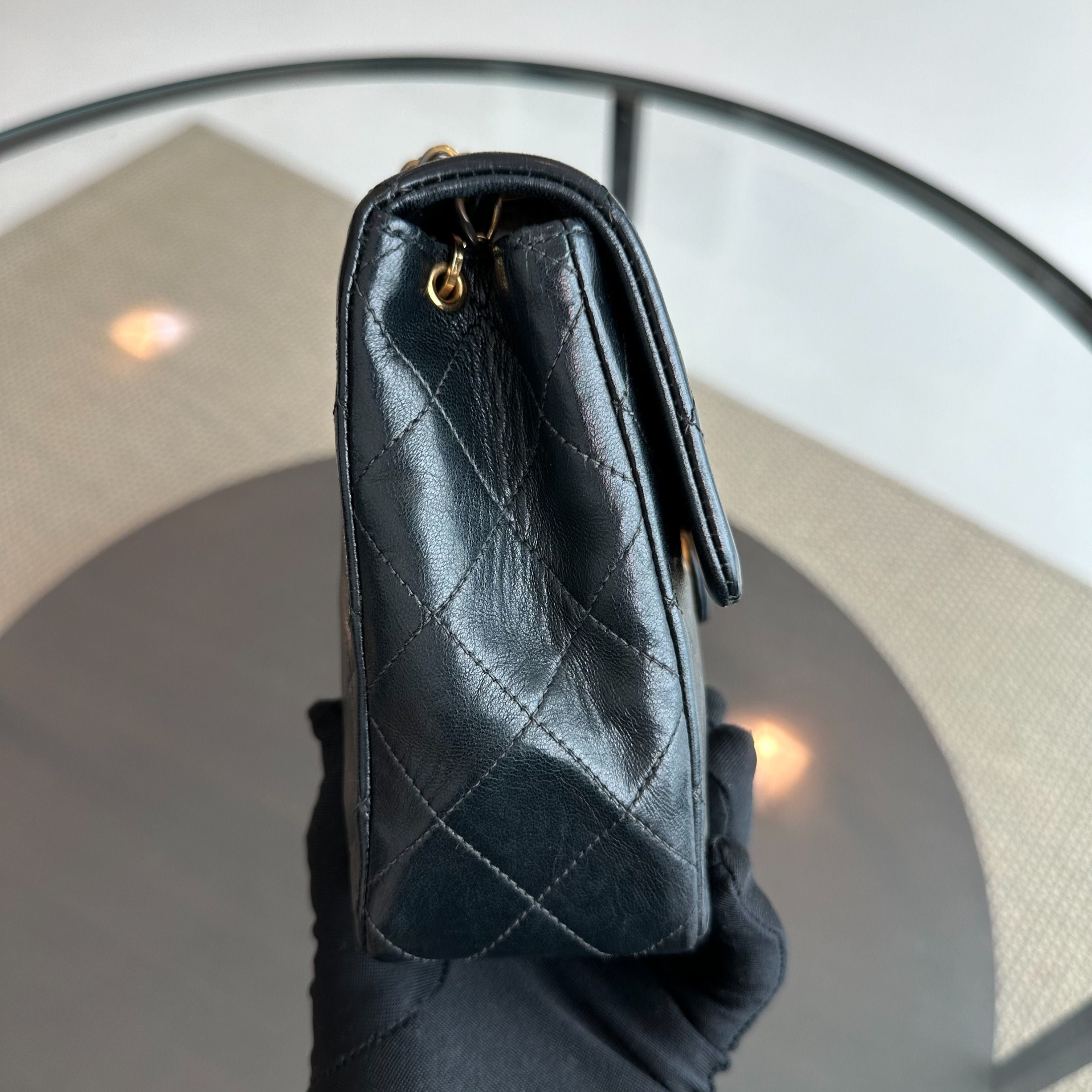 Chanel Vintage Classic Flap 20CM Mini Square Black GHW - Luxury Evermore