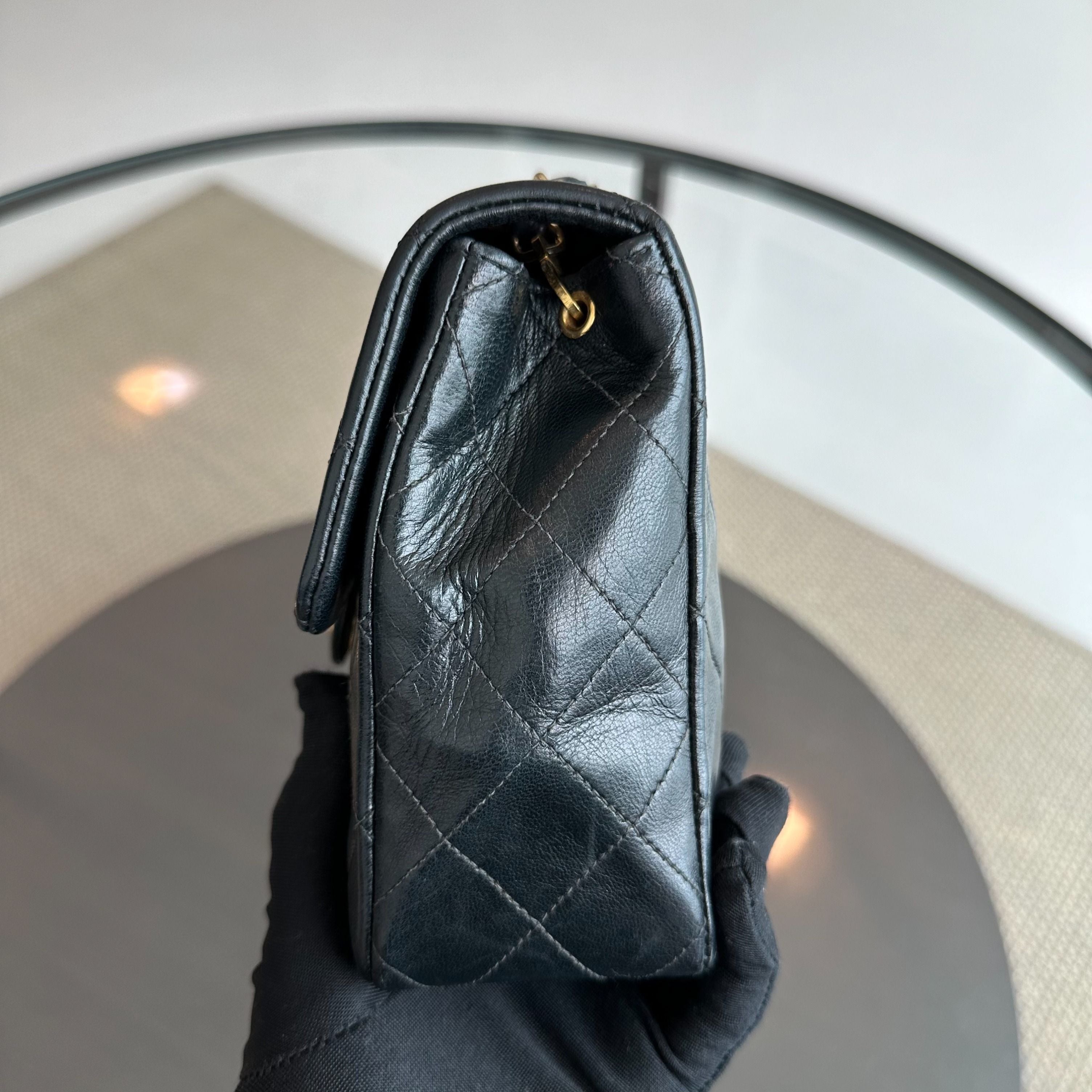 Chanel Vintage Classic Flap 20CM Mini Square Black GHW - Luxury Evermore