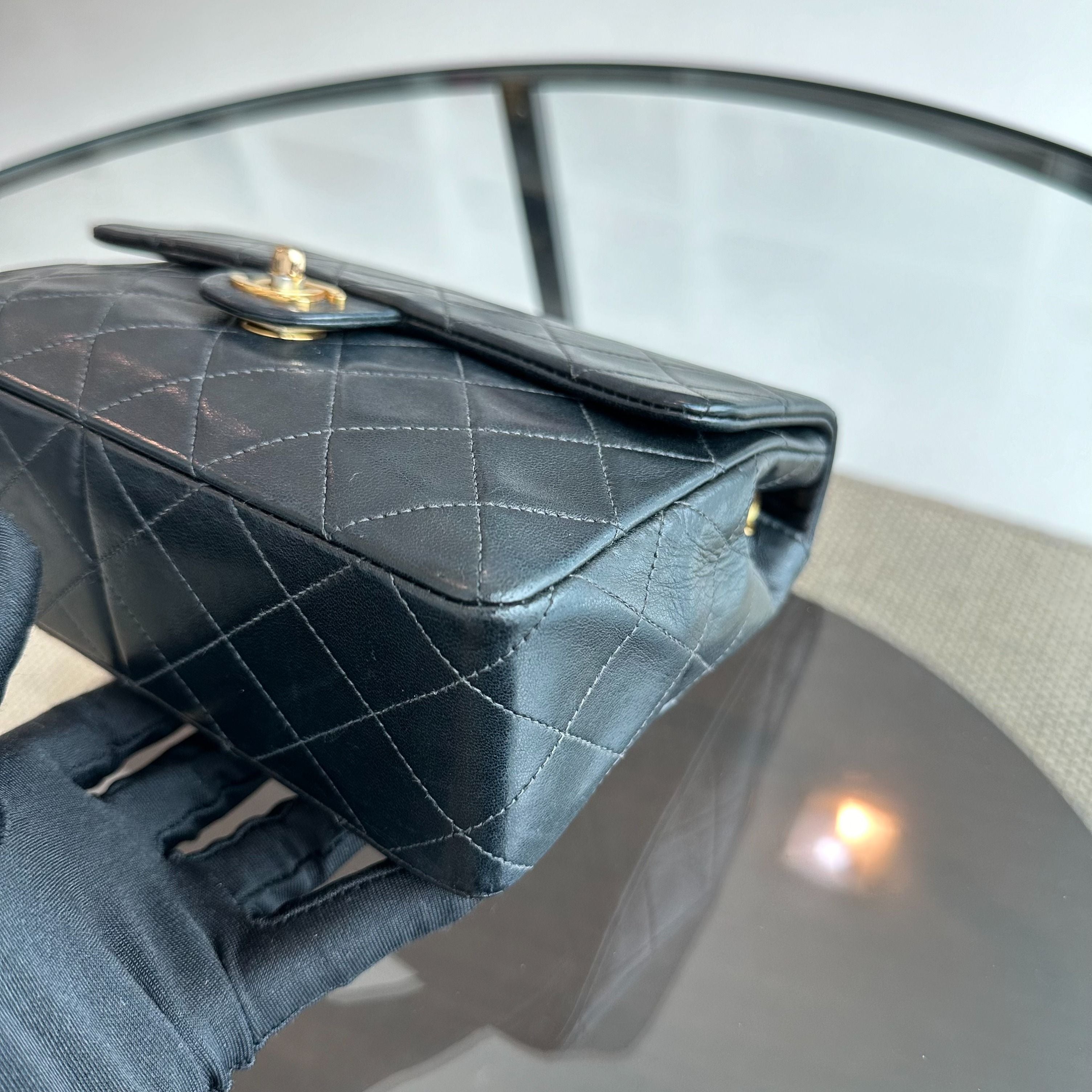 Chanel Vintage Classic Flap 20CM Mini Square Black GHW Series 2 - Luxury Evermore