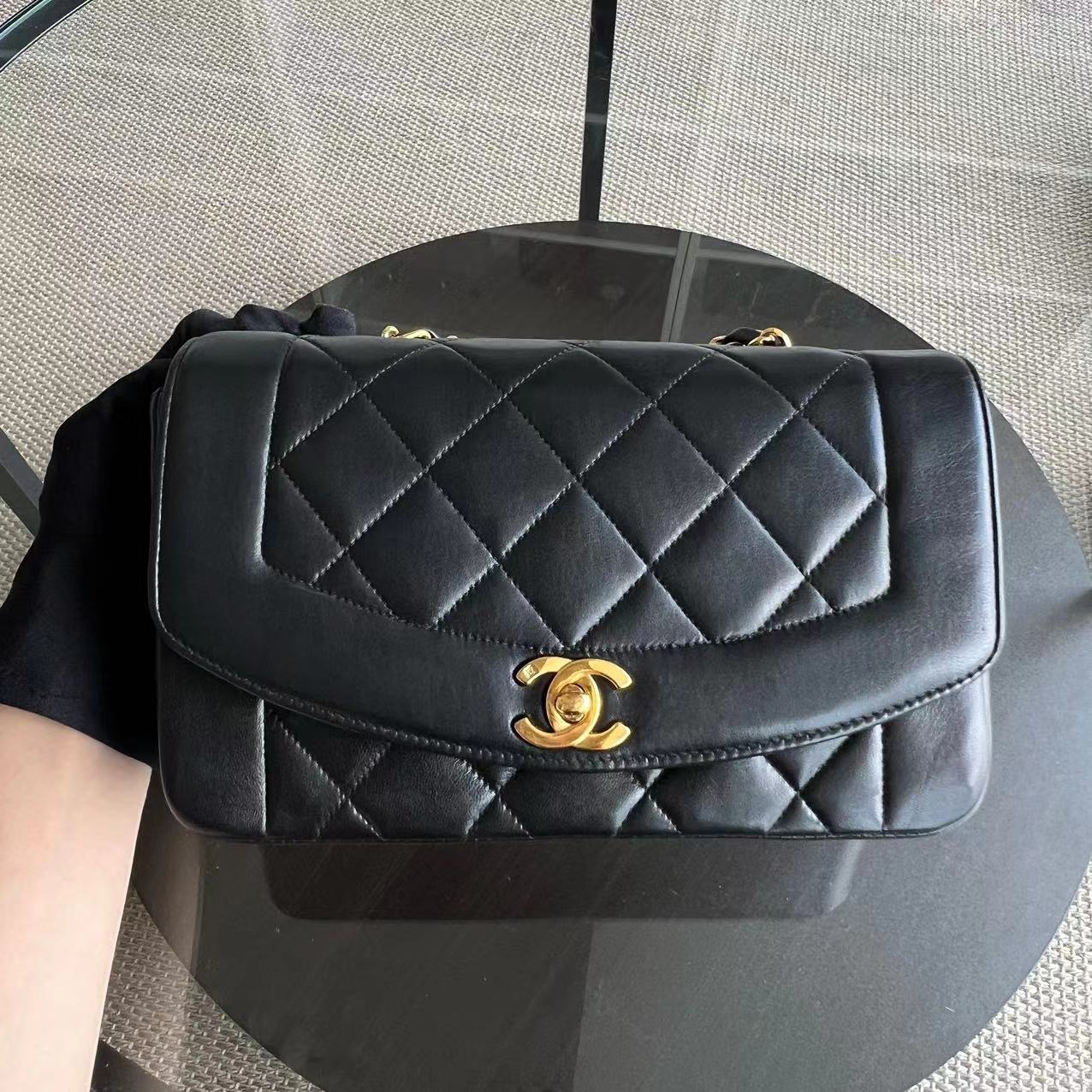 Chanel Vintage Diana Small Quilted Lambskin Black 24K Golden Hardware Series 3 - Luxury Evermore
