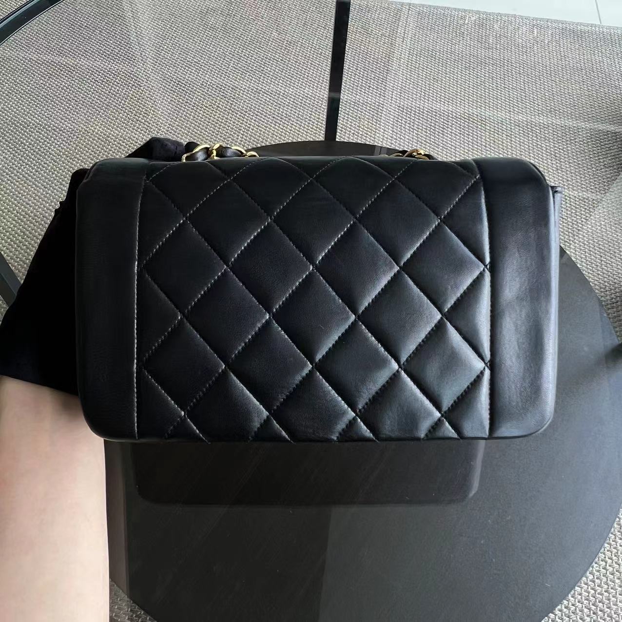 Chanel Vintage Diana Small Quilted Lambskin Black 24K Golden Hardware Series 3 - Luxury Evermore
