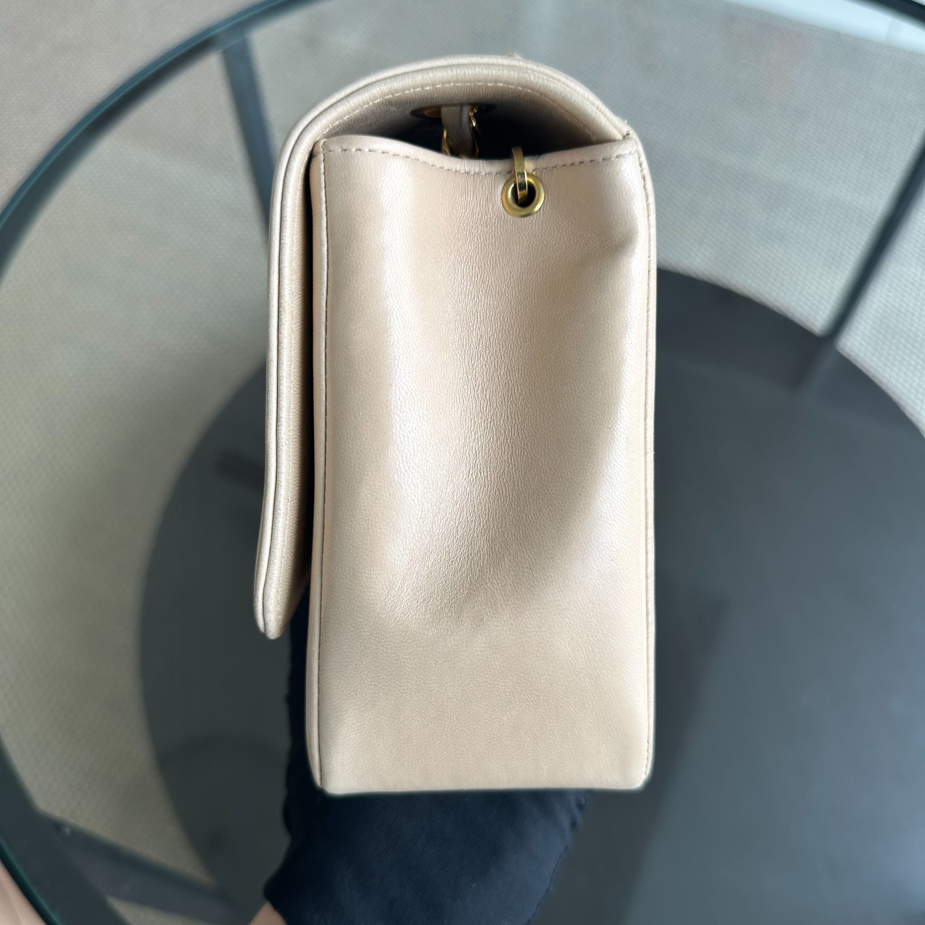 Chanel Vintage Mademoiselle Vertical Quilted Flap Lambskin Beige GHW No 2 - Luxury Evermore