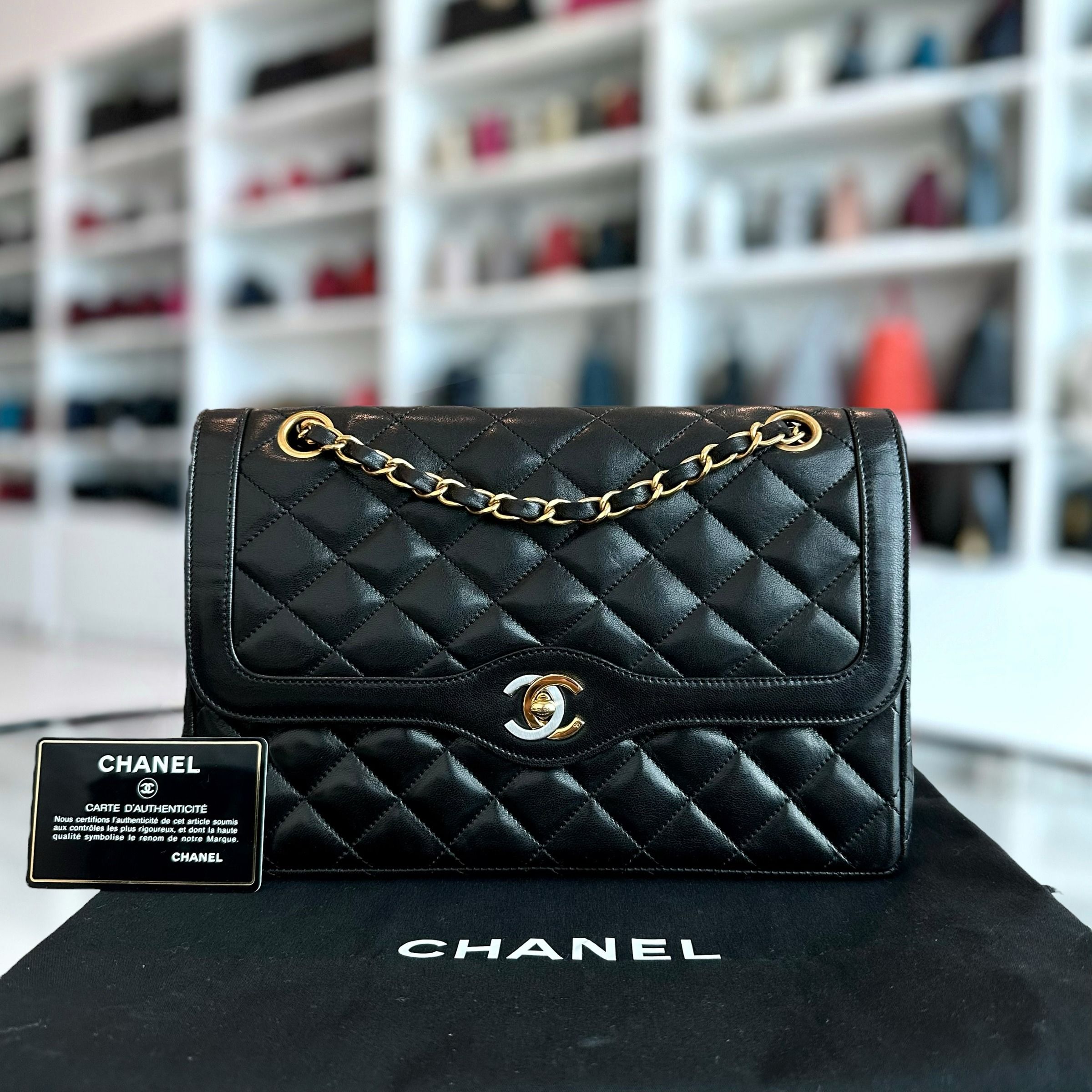 Chanel Vintage Paris CC Double Flap Quilted Calfskin Black Two Tone GHW No 3 - Luxury Evermore