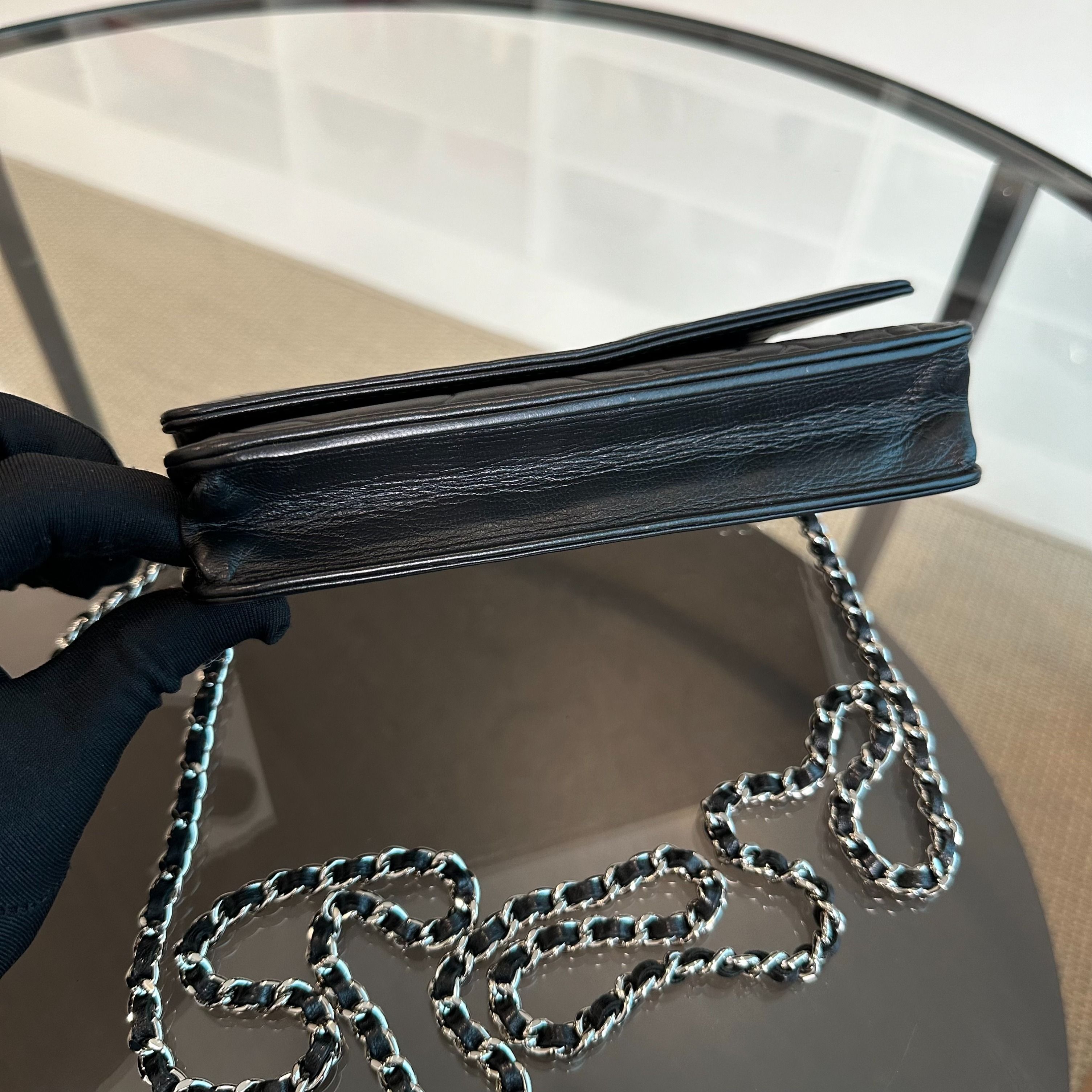 WOC Camellia Wallet On Chain Lambskin Black SHW No 20