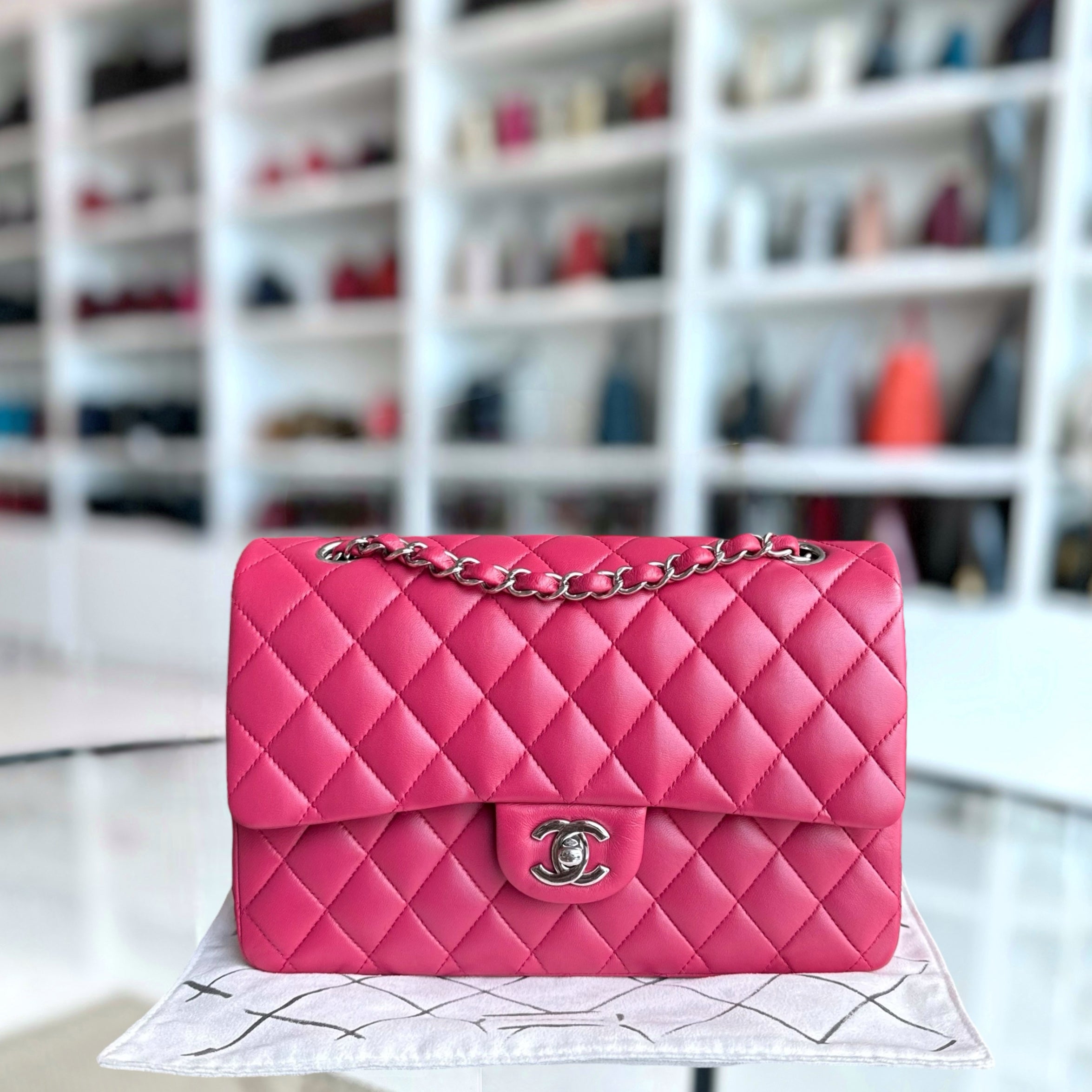 Chanel Classic Flap Medium - 25CM Quilted Lambskin Pink Silver Hardware Series 26