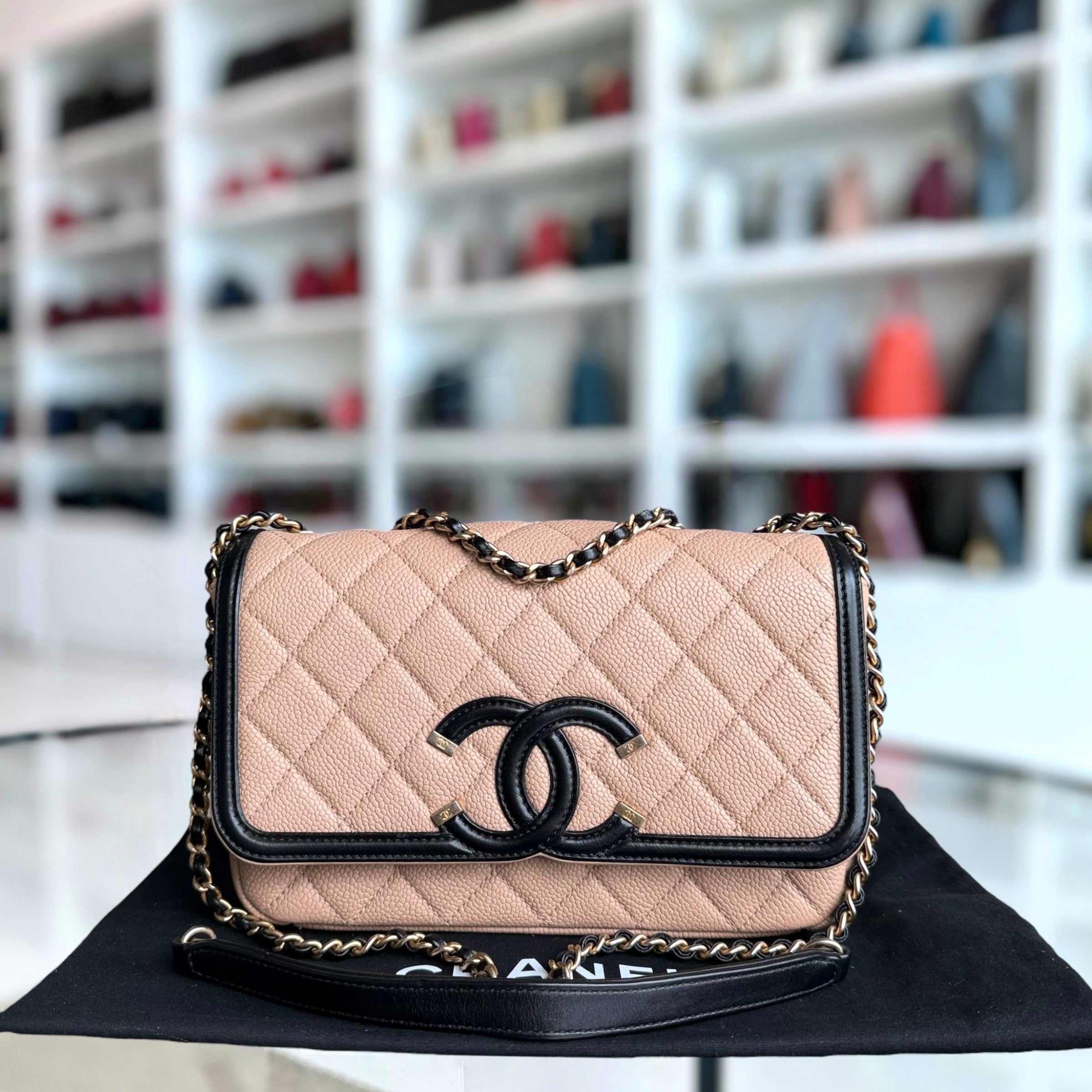 Chanel Filigree Flap Small - Caviar Quilted Black Beige Gold Hardware Series 24
