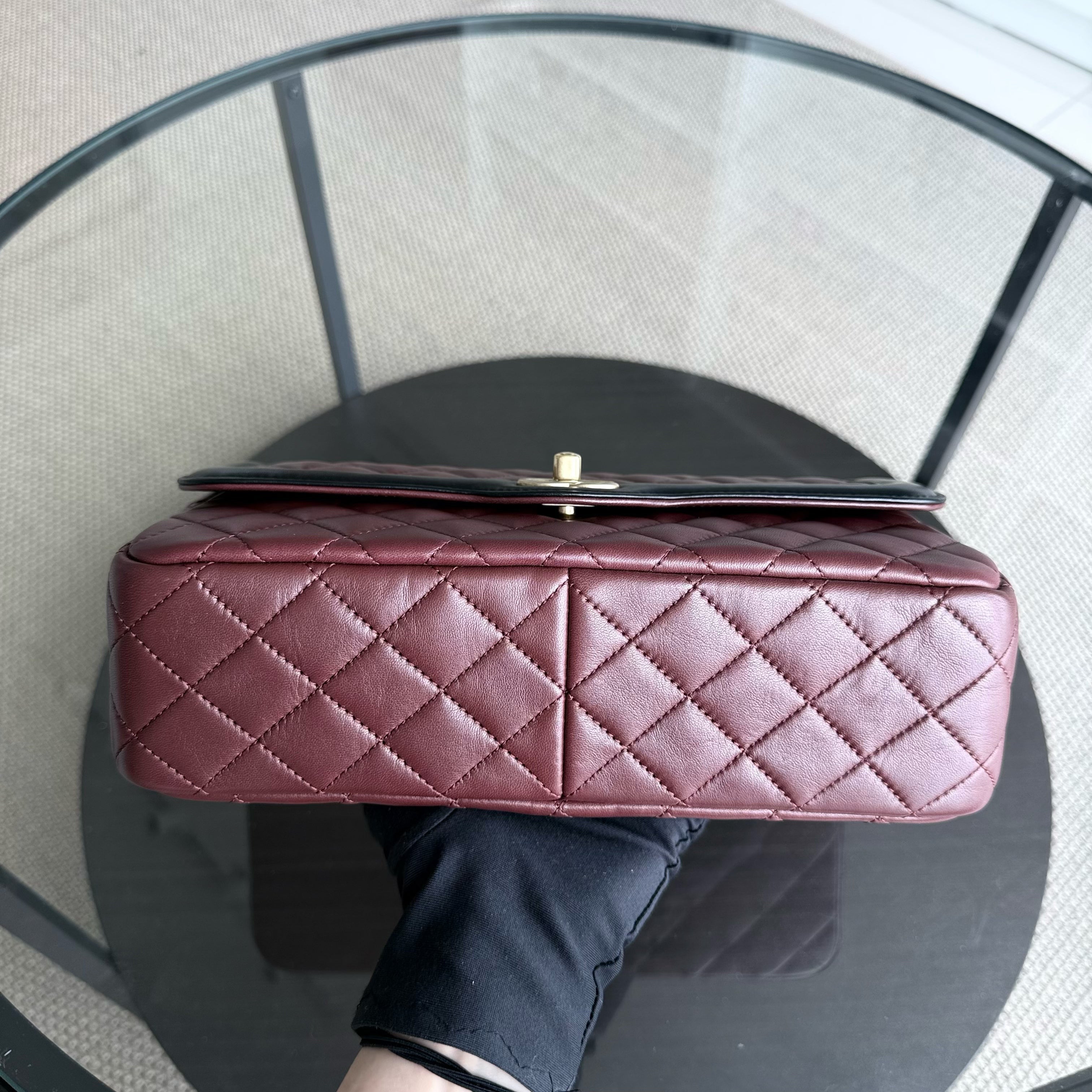 Chanel Seasonal Two-tone Flap Medium - Quilted Lambskin Dark Burgundy Red Black Gold Hardware Series 21