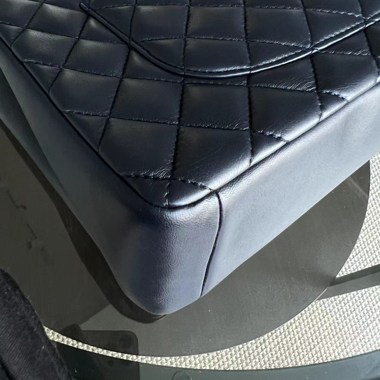 Chanel Chic Flap Jumbo Mademoiselle Quilted Lambskin Dark Blue Golden Hardware Series 21