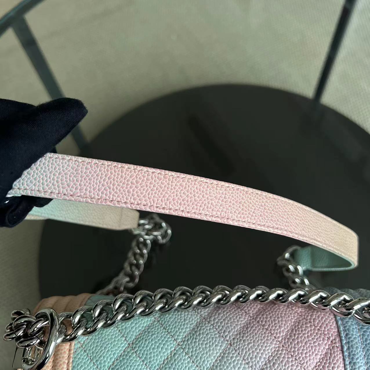 *Unused* Caviar Boy Rainbow Small Quilted Grained Calfskin Multicolor Silver Hardware Series 25