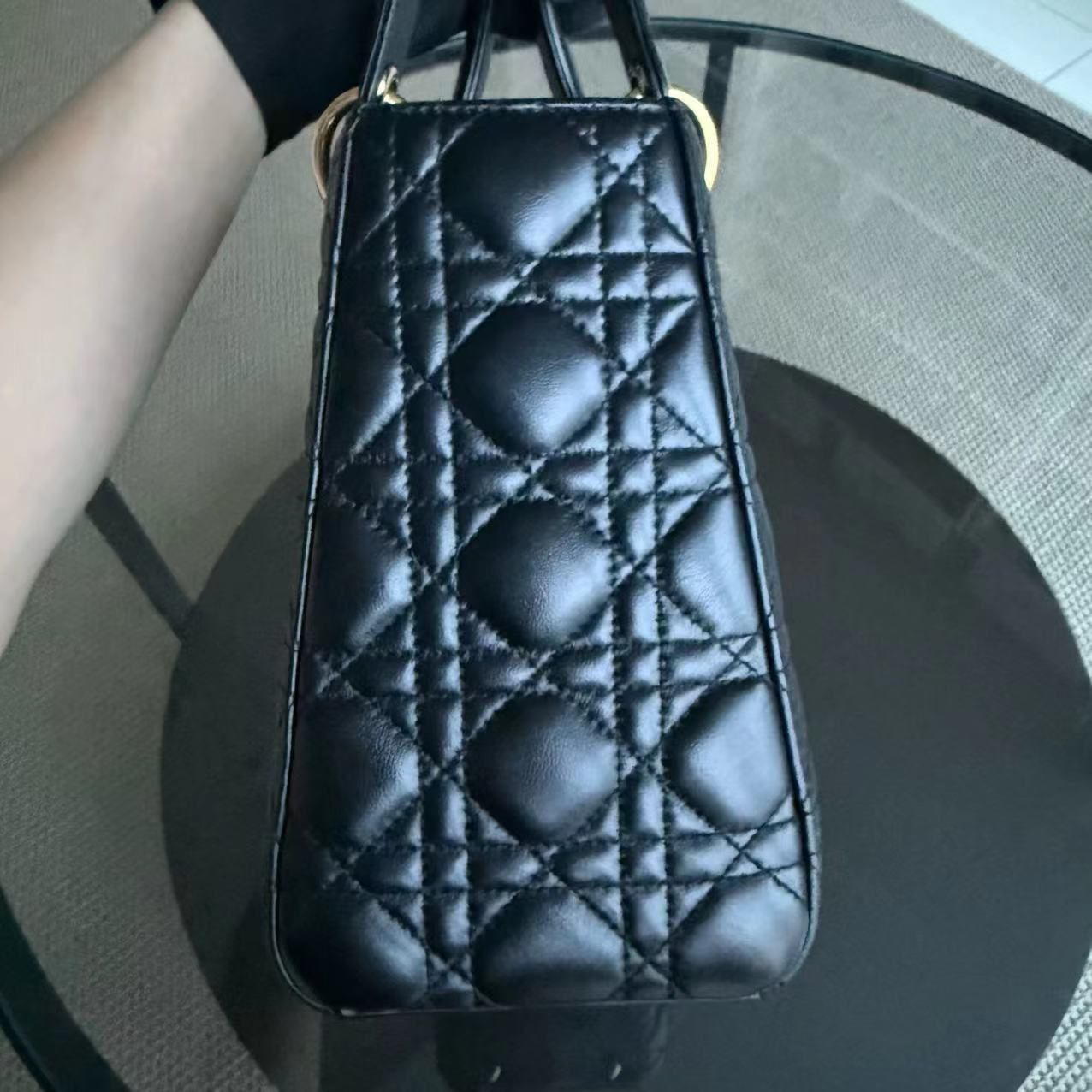 Dior Lady Medium Cannage Lambskin Black Golden Hardware