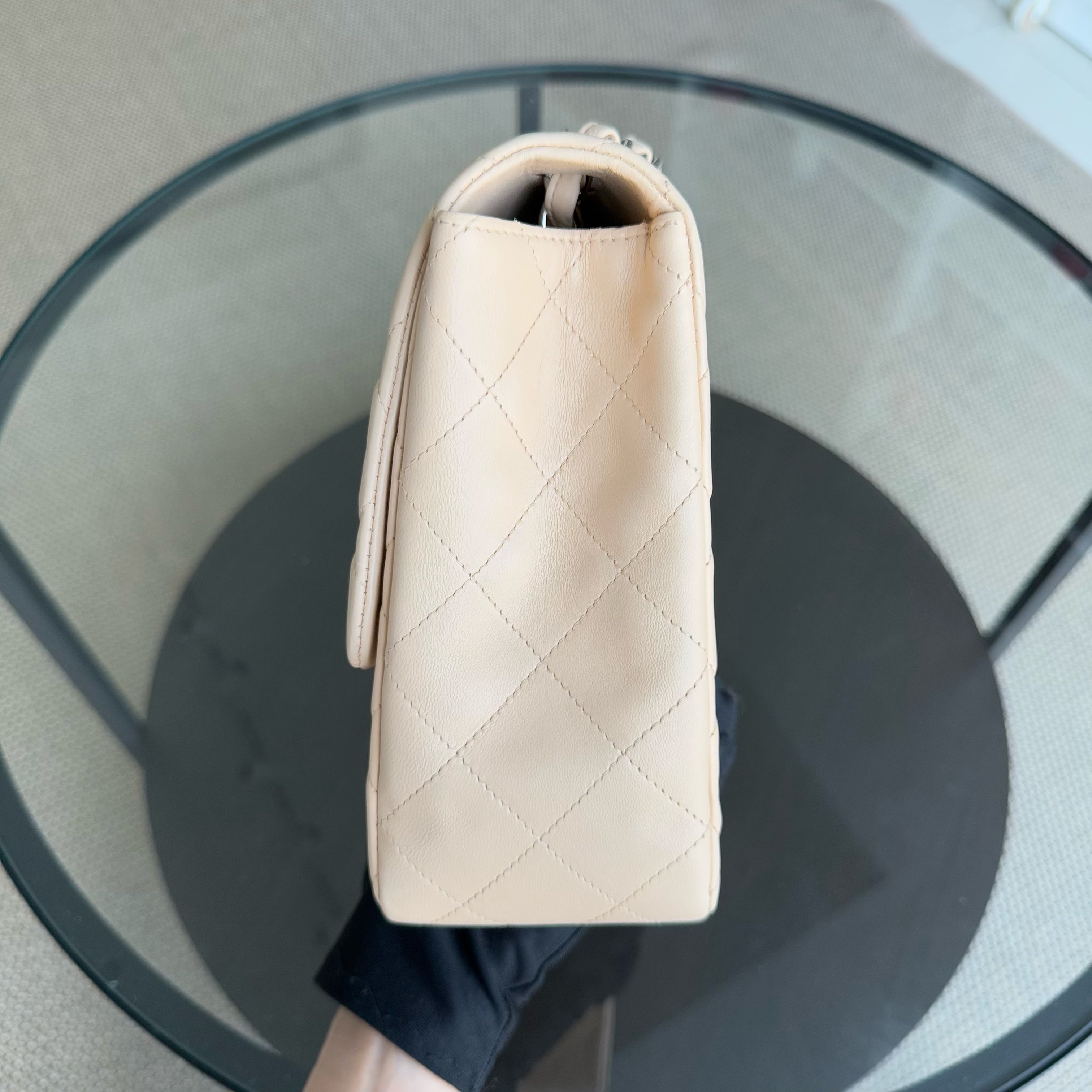 Chanel Classic Flap Jumbo - 30CM Quilted Single Flap Lambskin Beige Silver Hardware Series 13