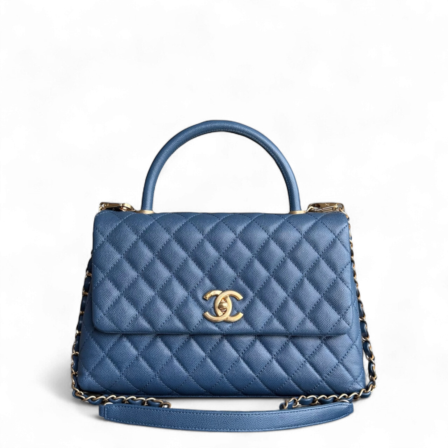 Chanel Coco Handle Medium - Caviar Quilted Blue Grained Calfskin Gold Hardware Series 24
