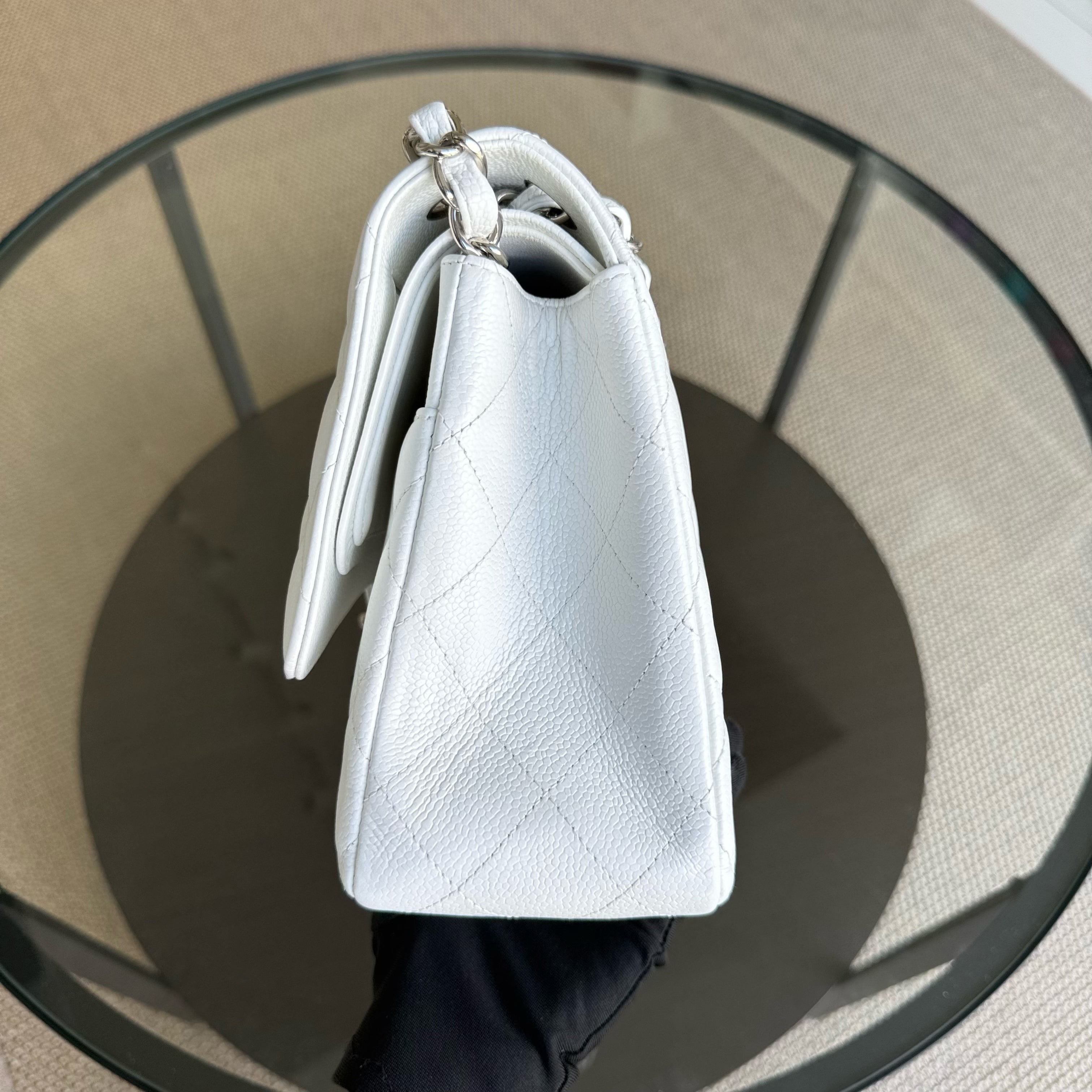 Chanel Classic Flap Jumbo - Caviar Double Flap 30CM Quilted White Silver Hardware Series 14