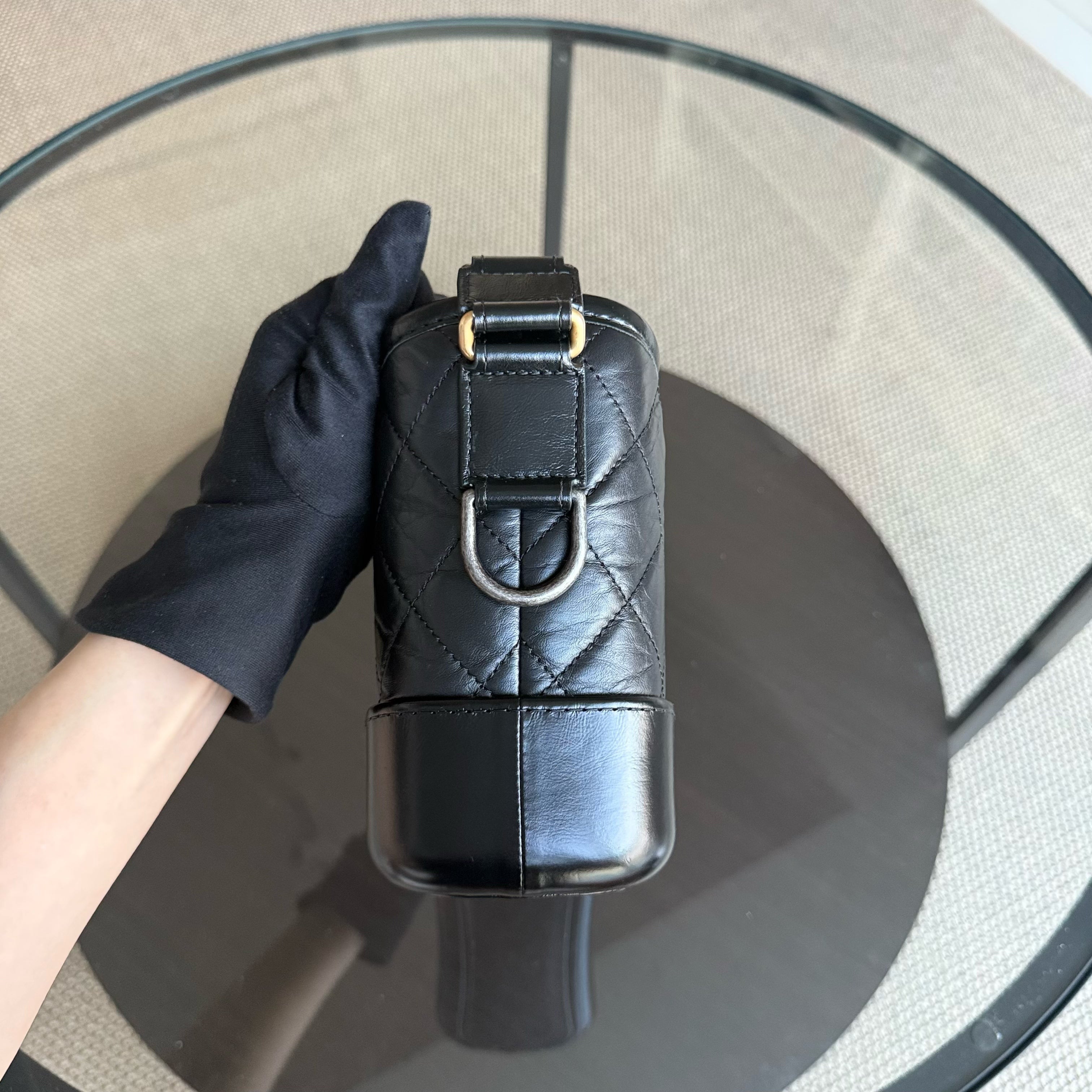 Chanel Gabrielle Small - Quilted Aged Calfskin Black Two-tone Gold Hardware Series 24