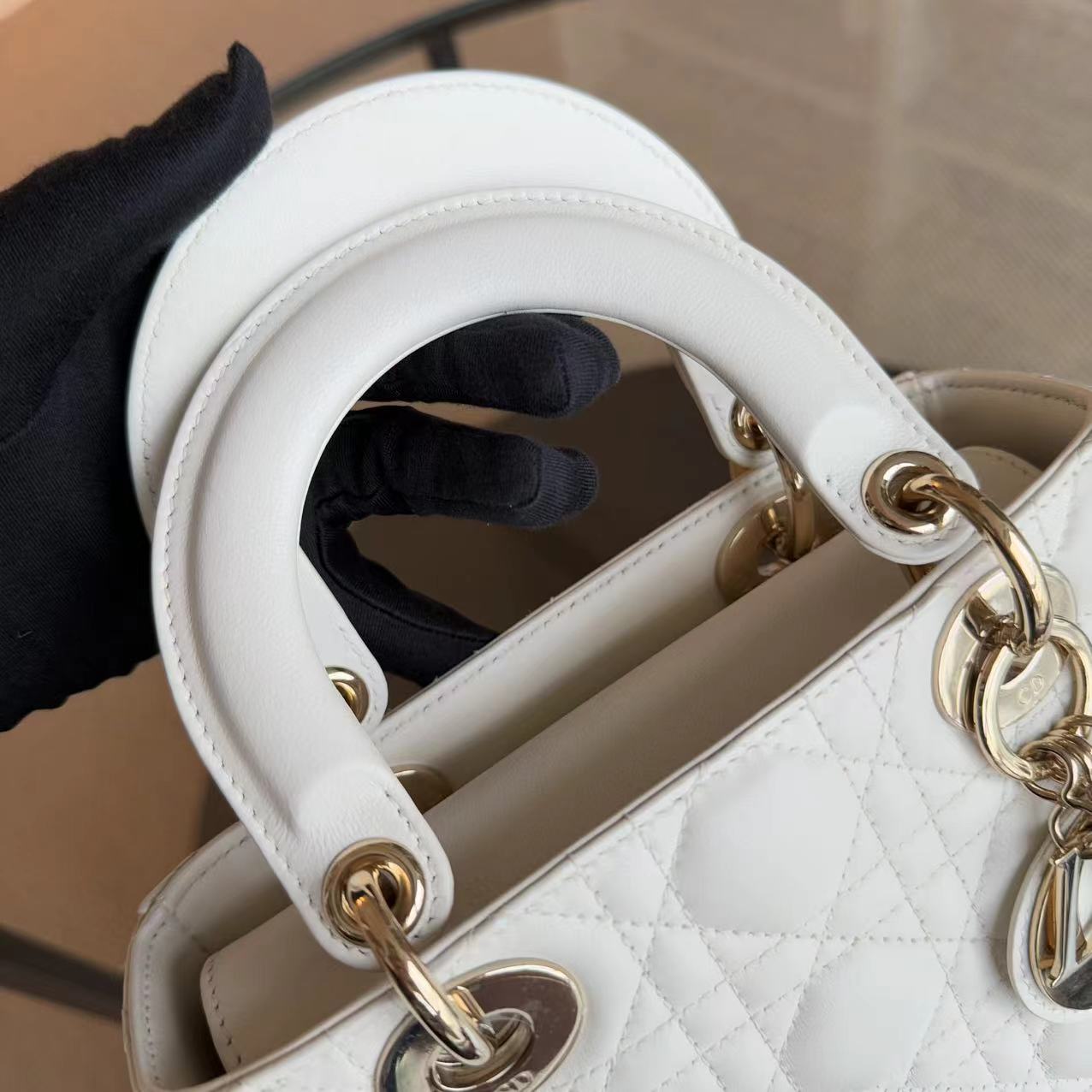 Dior Lady Small ABC - Cannage Lambskin Snow White Gold Hardware MyABC Strap