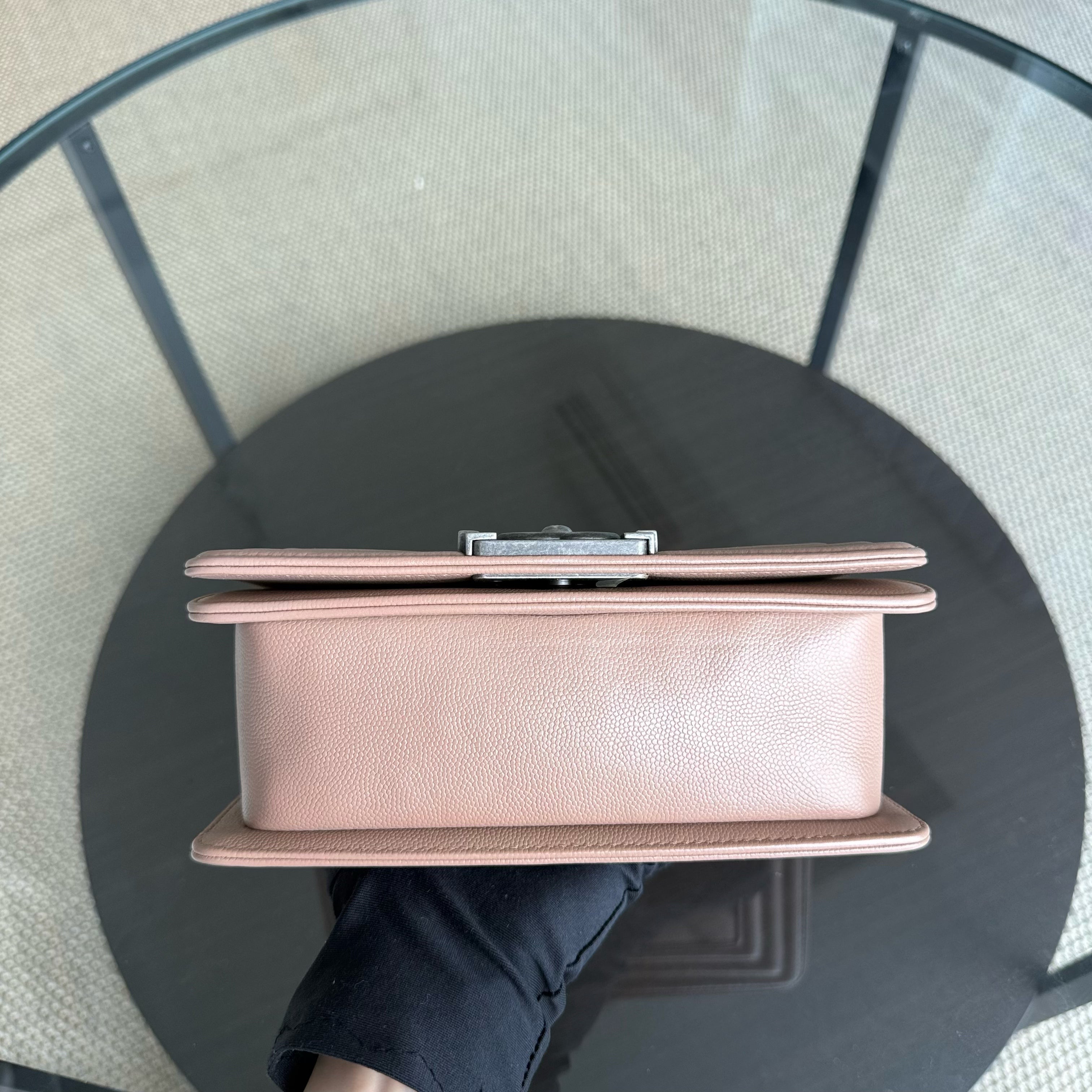 Chanel Boy Small - Caviar Chevron 23CM Dark Beige Blush Ruthenium Silver Hardware Series 24