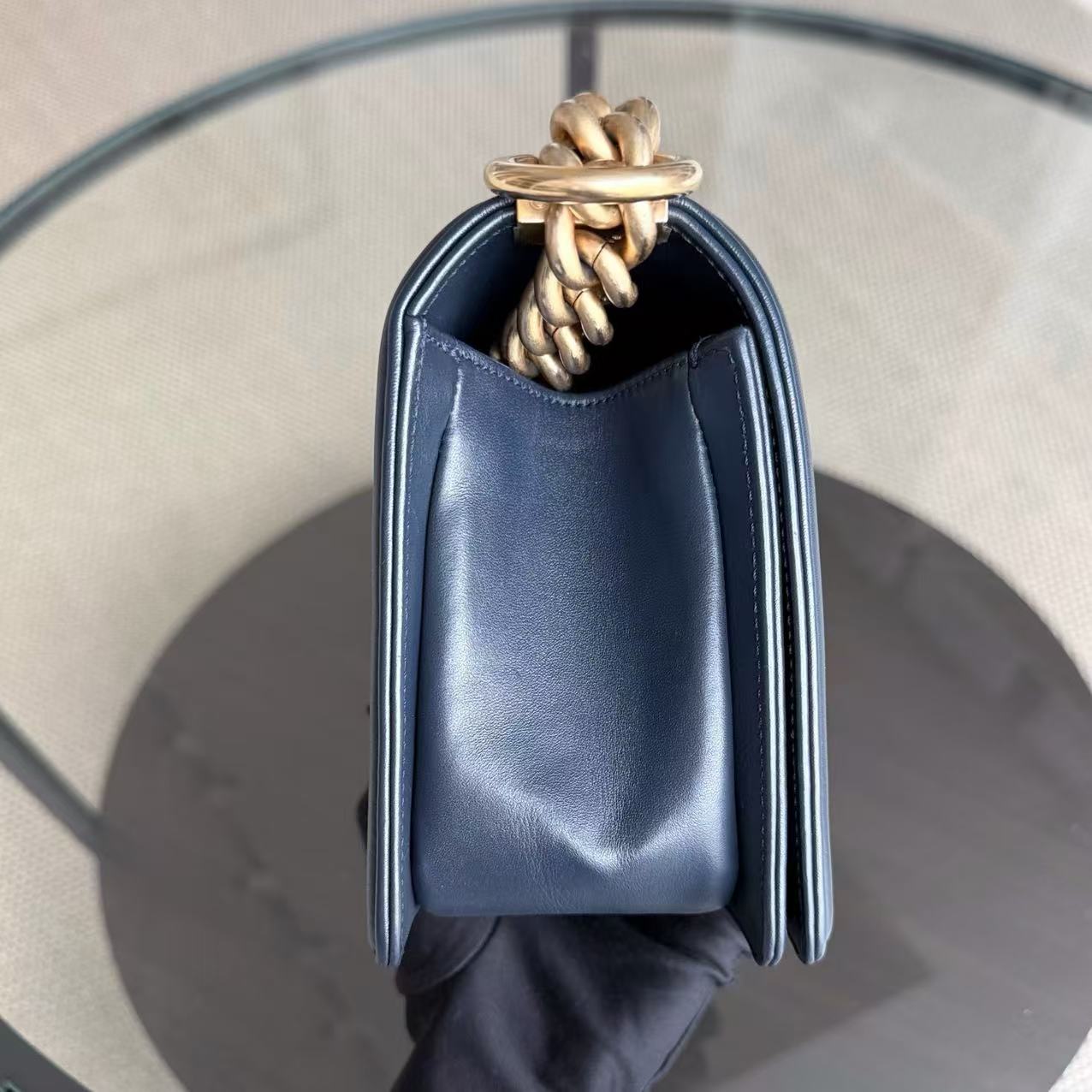 Chanel Boy Medium - 25CM Chevron Lambskin Dark Navy Blue Gold Hardware Series 25