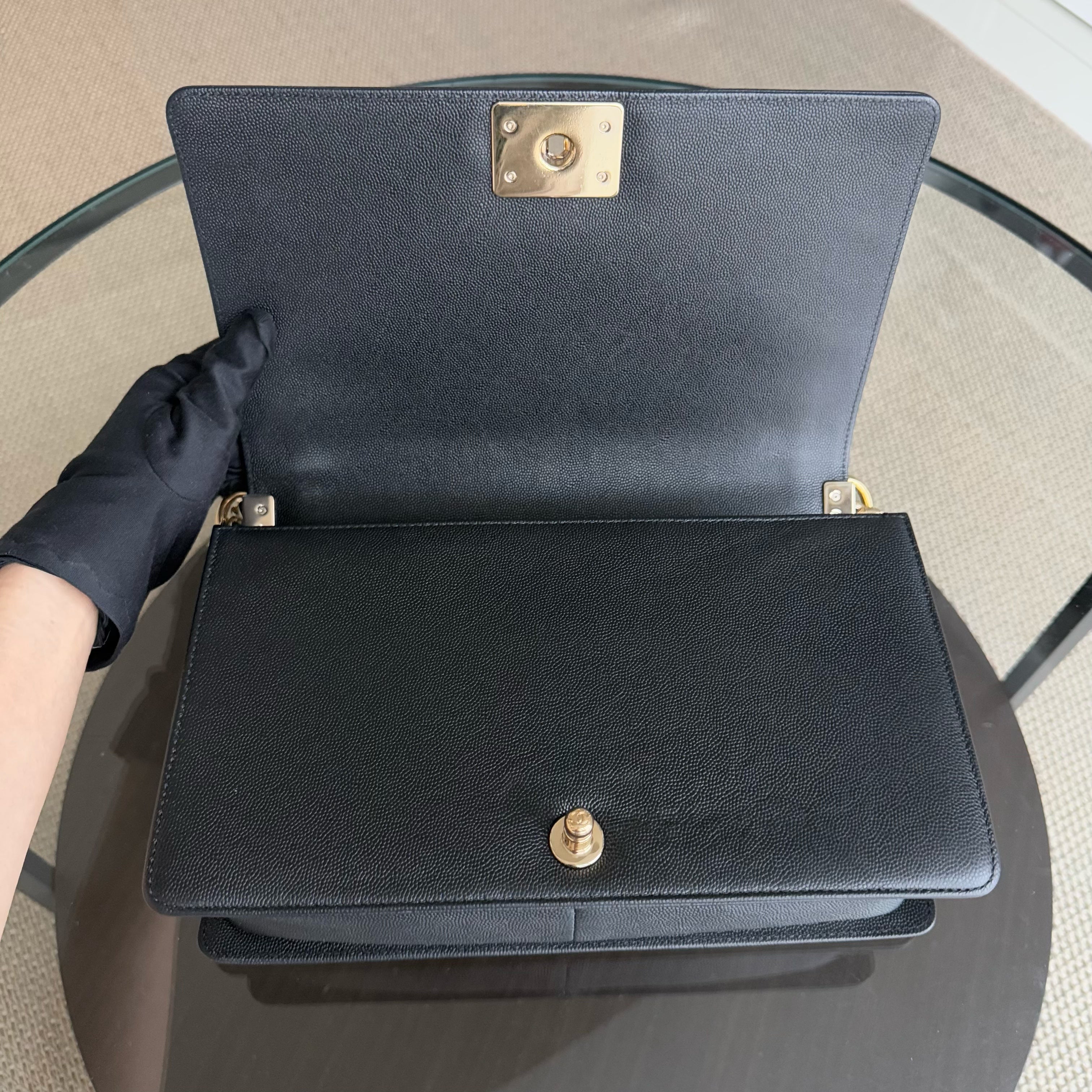 Chanel Boy New Medium - Caviar 28CM Quilted Black Gold Hardware Series 23
