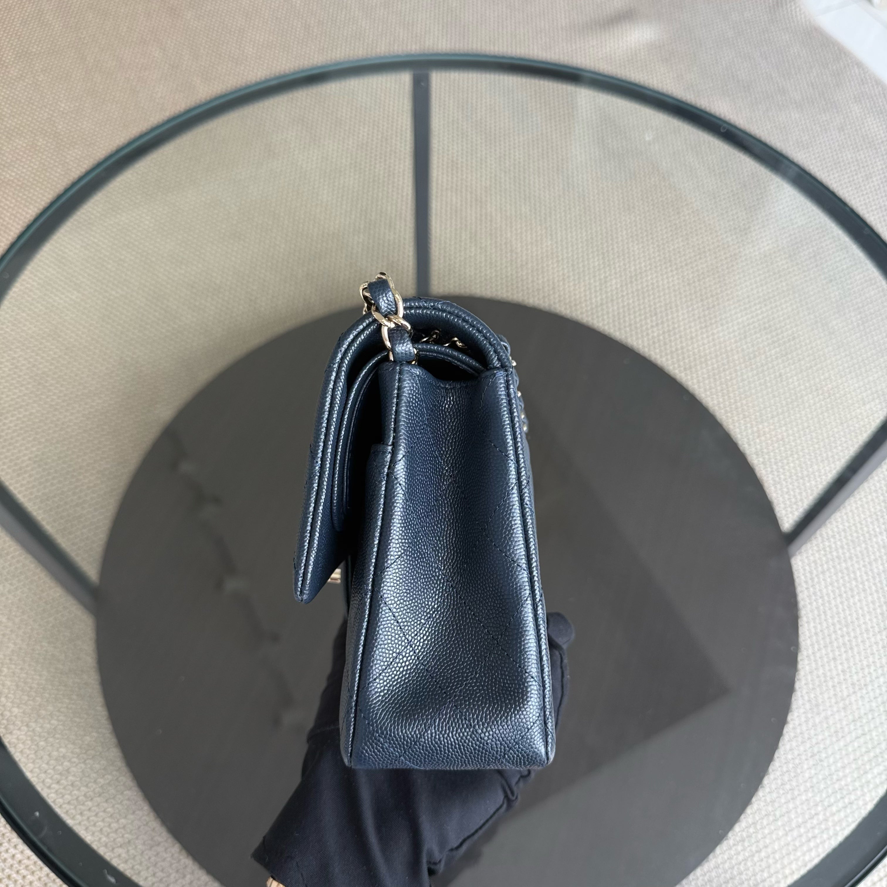 Chanel Classic Flap Medium - Caviar 25CM Quilted Dark Navy Blue Light Gold Hardware Series 26