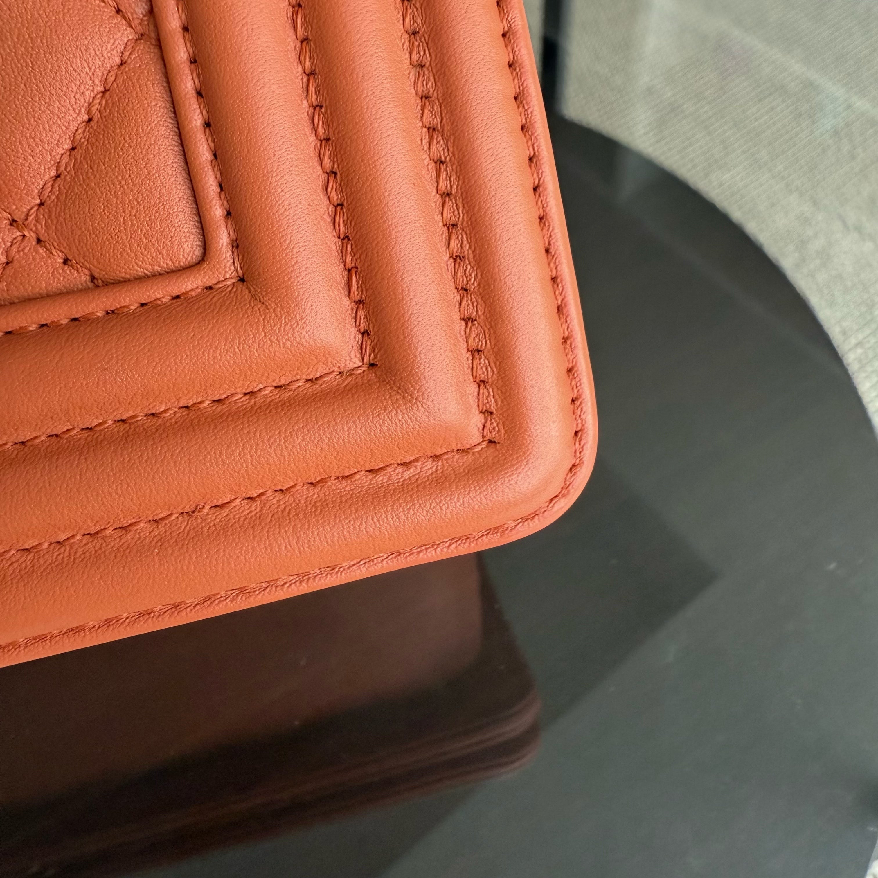 Chanel Boy Medium - 25CM Quilted Clafskin Caramel Aged Gold Hardware Series 20