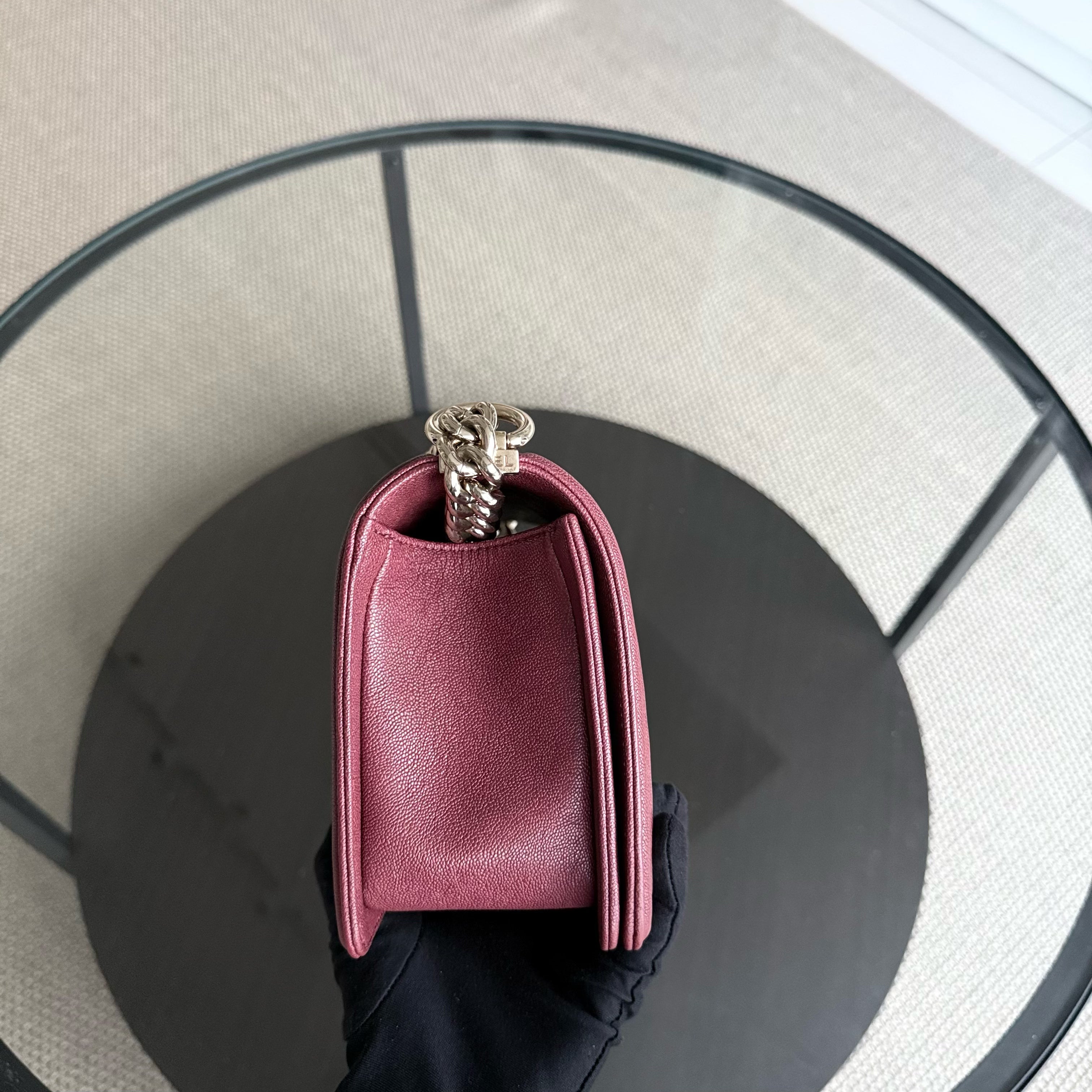 Chanel Boy Medium - Caviar 25CM Chevron Red Gold Hardware Series 28