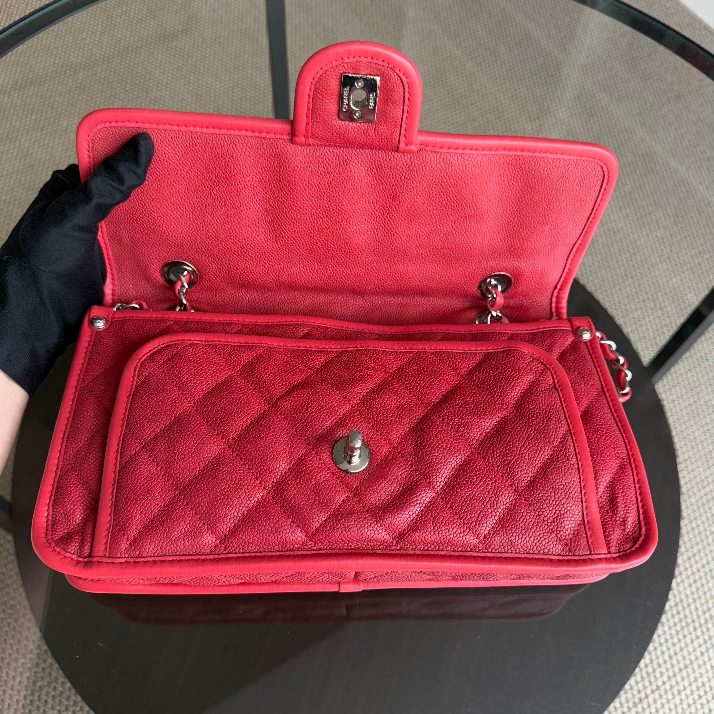 Chanel French Riviera - Caviar 29CM Quilted Seasonal Flap Red Silver Hardware Series 15