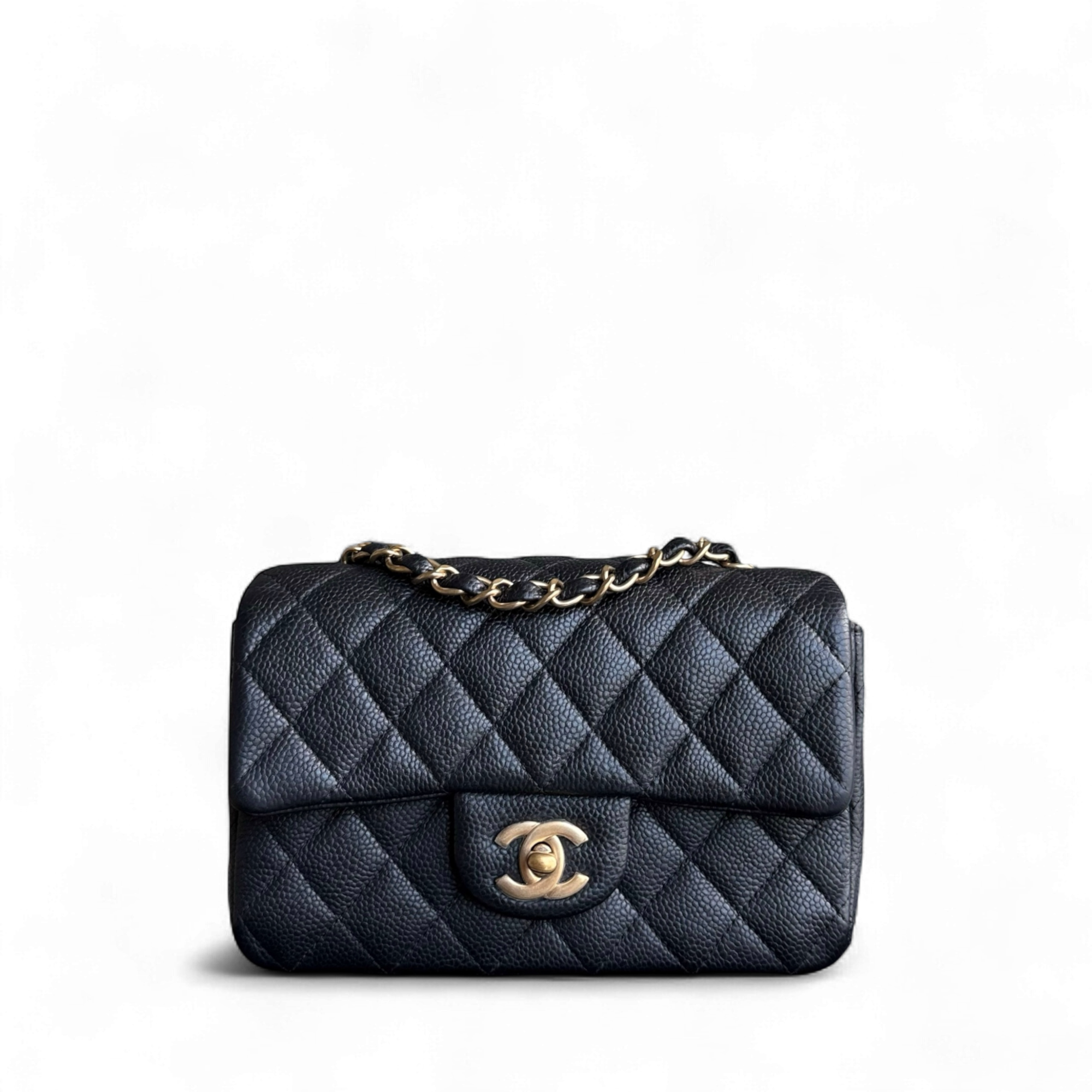 Chanel Classic Flap Mini - Caviar 20CM Quilted Grained Calfskin Black Gold Hardware Series 20