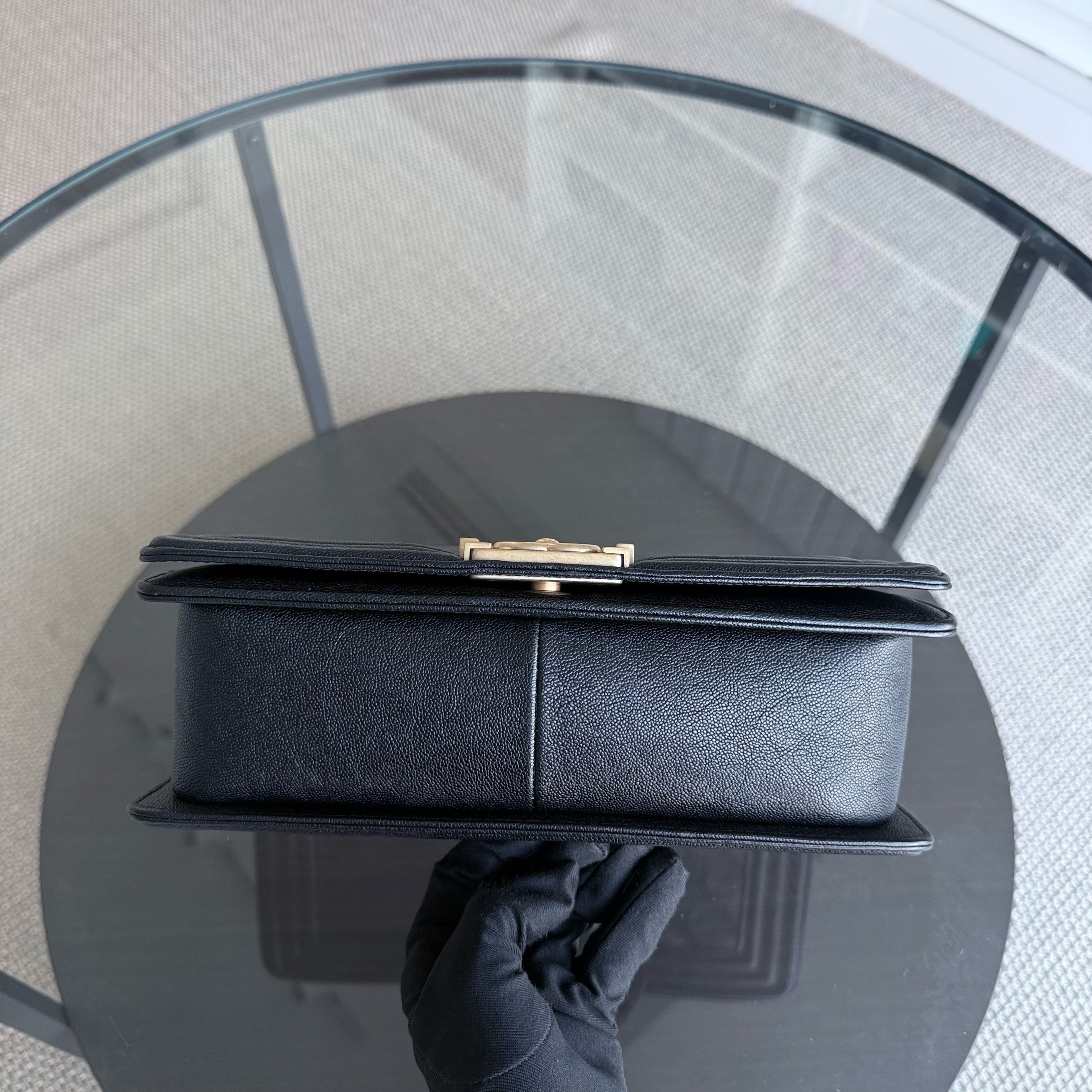 Chanel Boy Medium - Caviar 25CM Chevron Black Gold Hardware Series 26