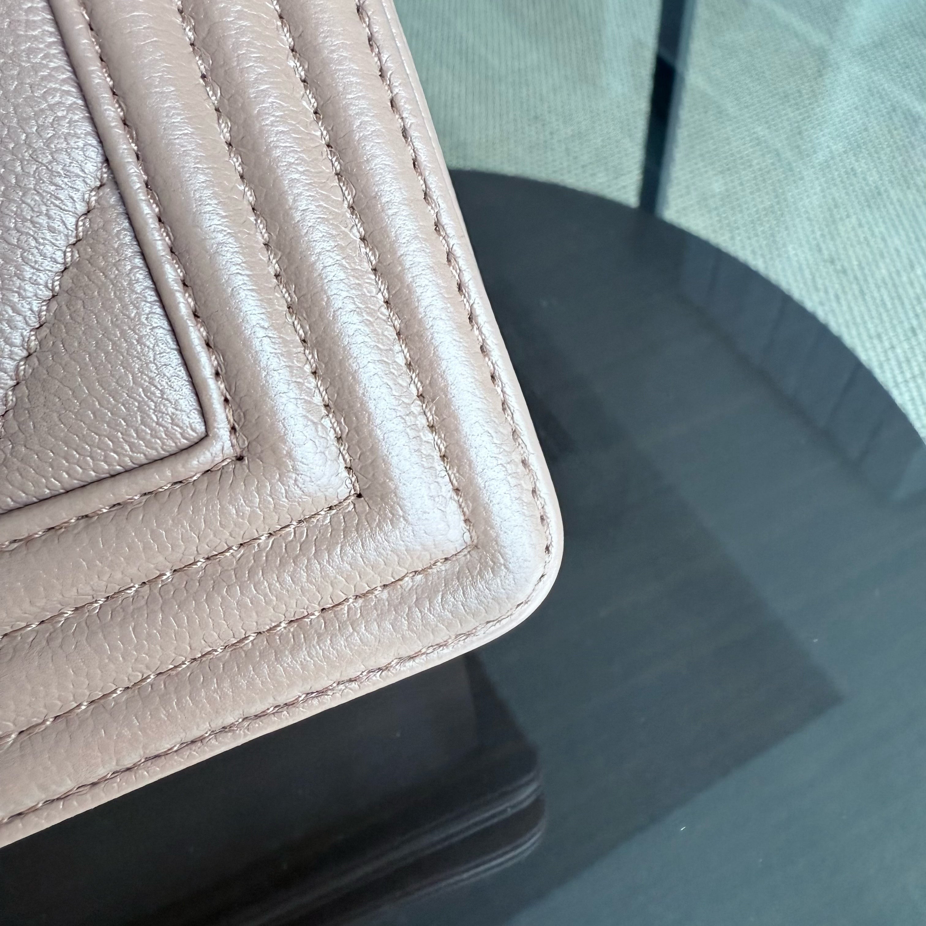 Chanel Boy Small - Caviar Chevron 23CM Dark Beige Blush Ruthenium Silver Hardware Series 24