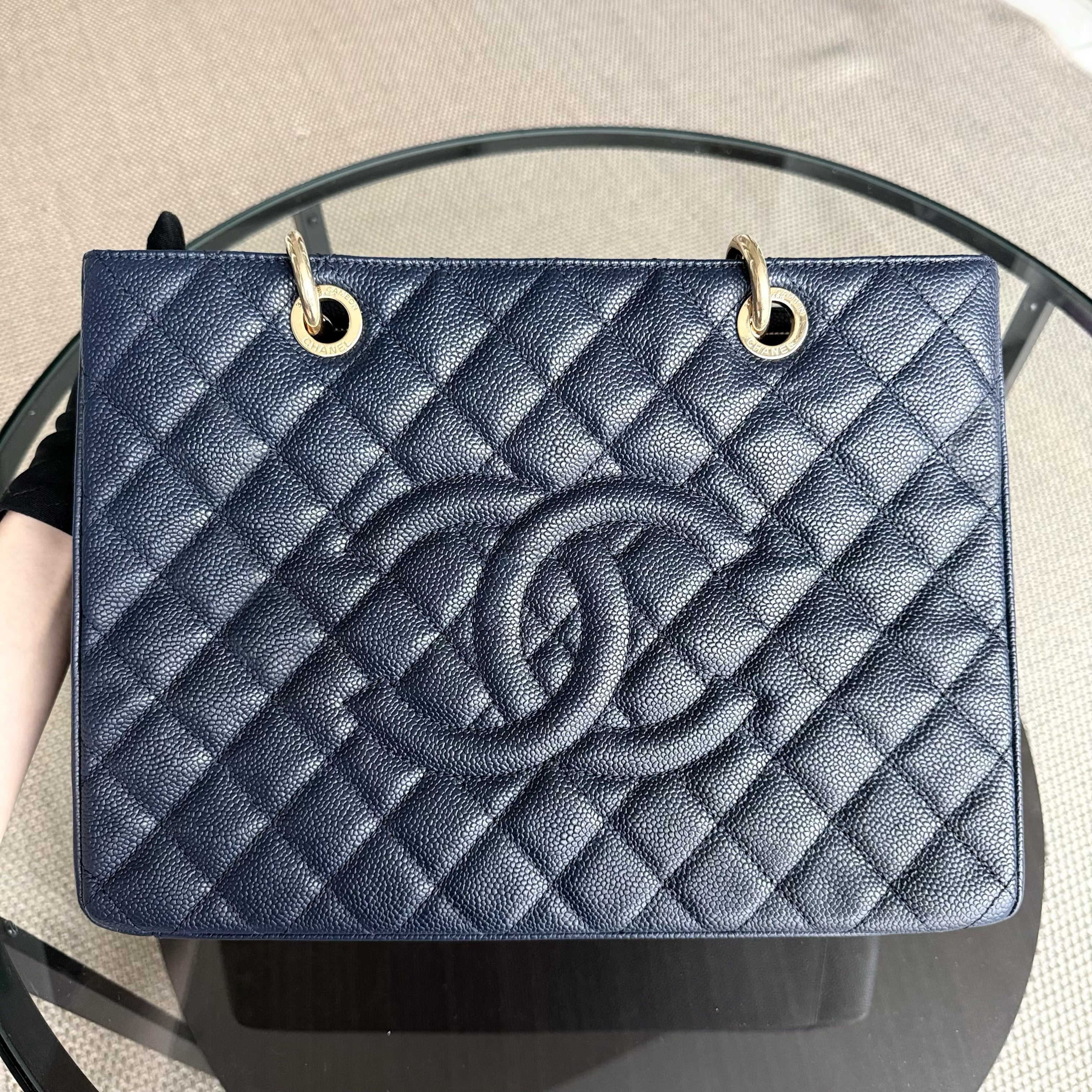 Chanel GST Grand Shopping Tote - Caviar Quilted Dark Blue Gold Hardware Series 19