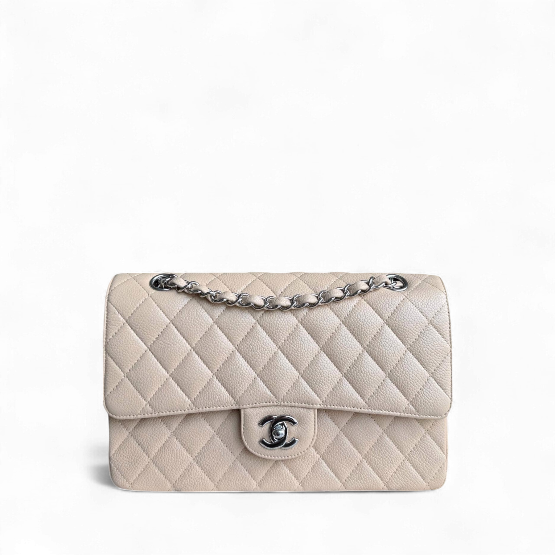 Chanel Classic Flap Medium - Caviar 25CM Quilted Grained Calfskin Beige Silver Hardware Series 13