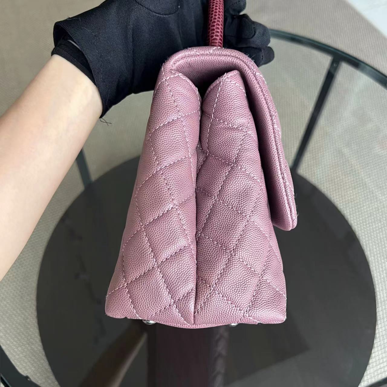 Chanel Coco Handle - Medium Pink Lizard Handle Silver Hardware Series 23