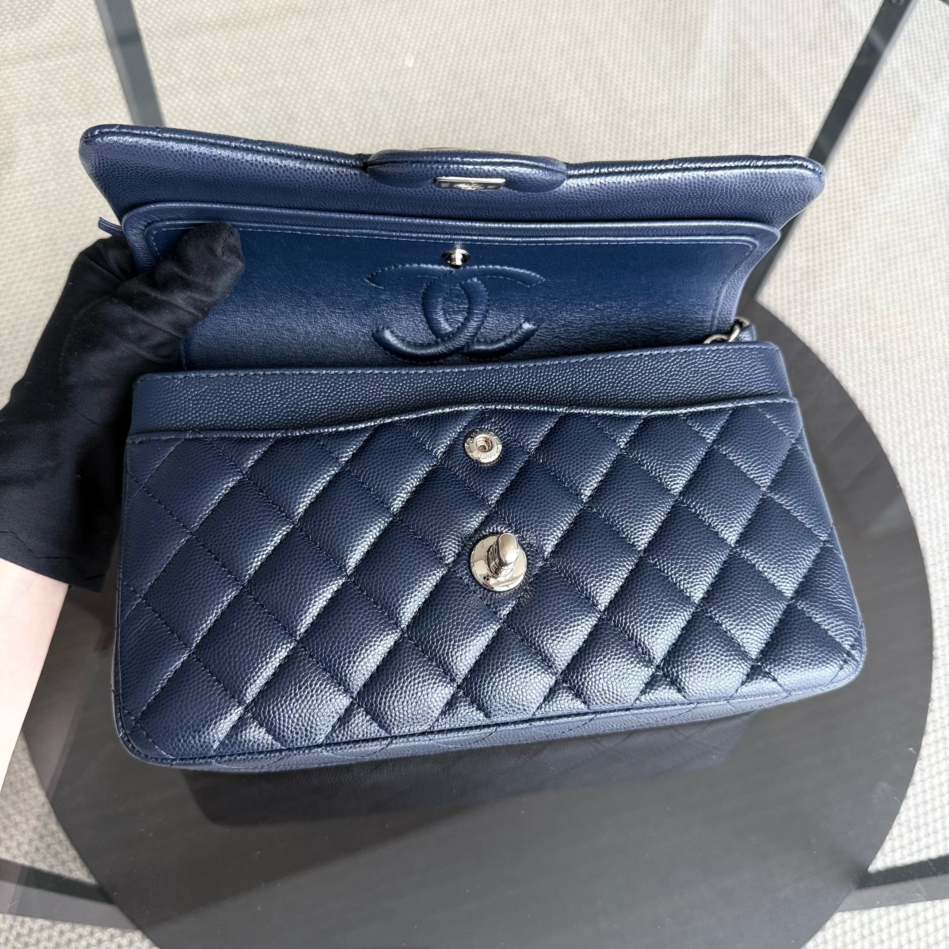 Chanel Classic Flap Small - Caivar 23CM Quilted Midnight Blue Gold Hardware Series 29