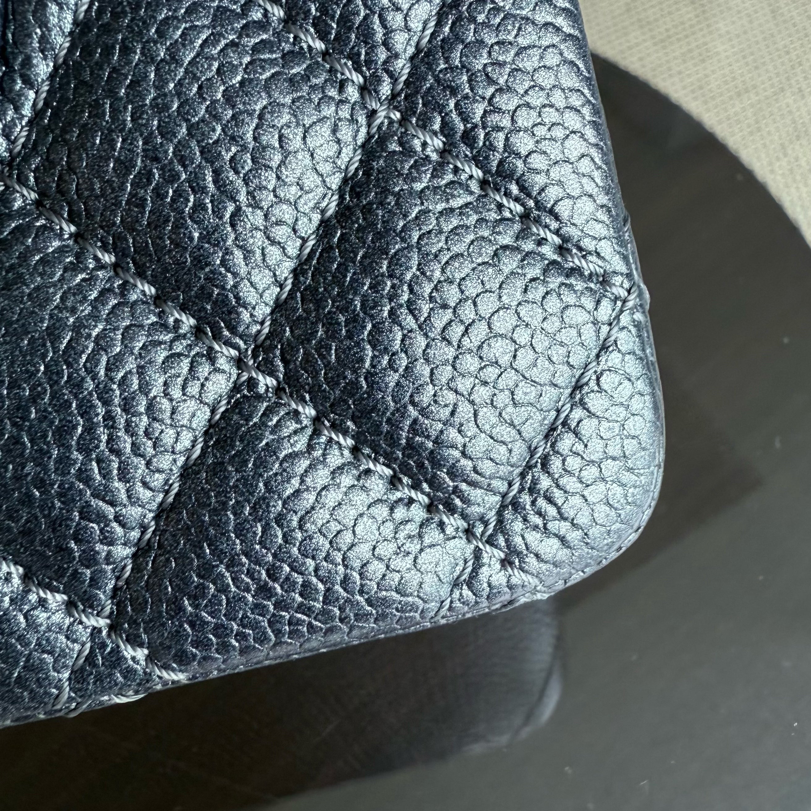 Chanel Classic Flap Medium - Caviar 25CM Quilted Grained Calfskin Iridescent Charcoal Dark Grey Gray Ruthenium Silver Hardware Series 20